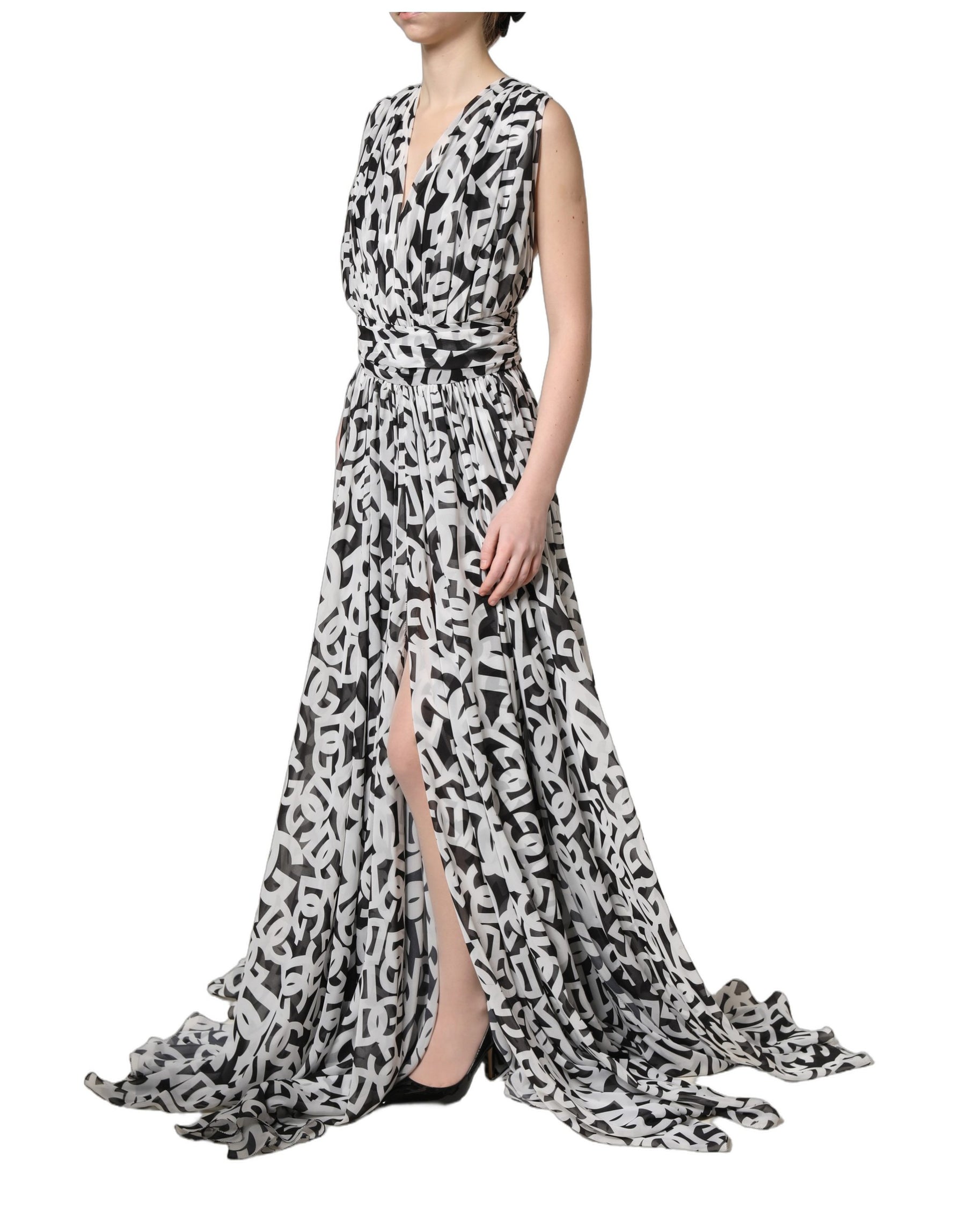 Dolce & Gabbana Black White Logo Sleeveless Floor Length Maxi Dress | Regal Royce
