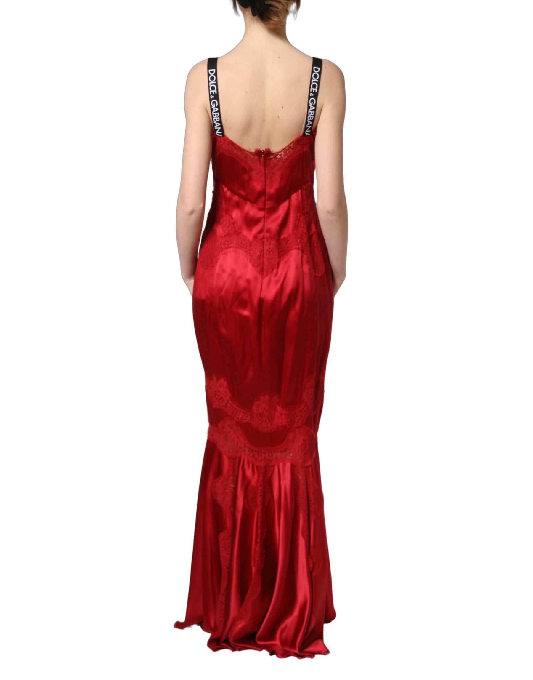 Dolce & Gabbana Red Silk Sleeveless Maxi Long Lace Trim Dress | Regal Royce