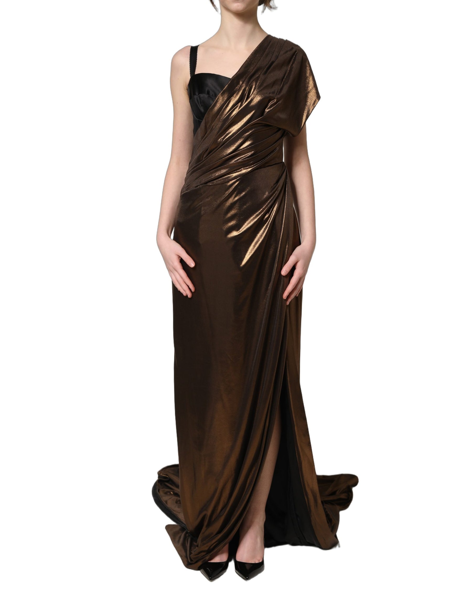 Dolce & Gabbana Bronze Asymmetrical Draping OneShoulder Dress | Regal Royce