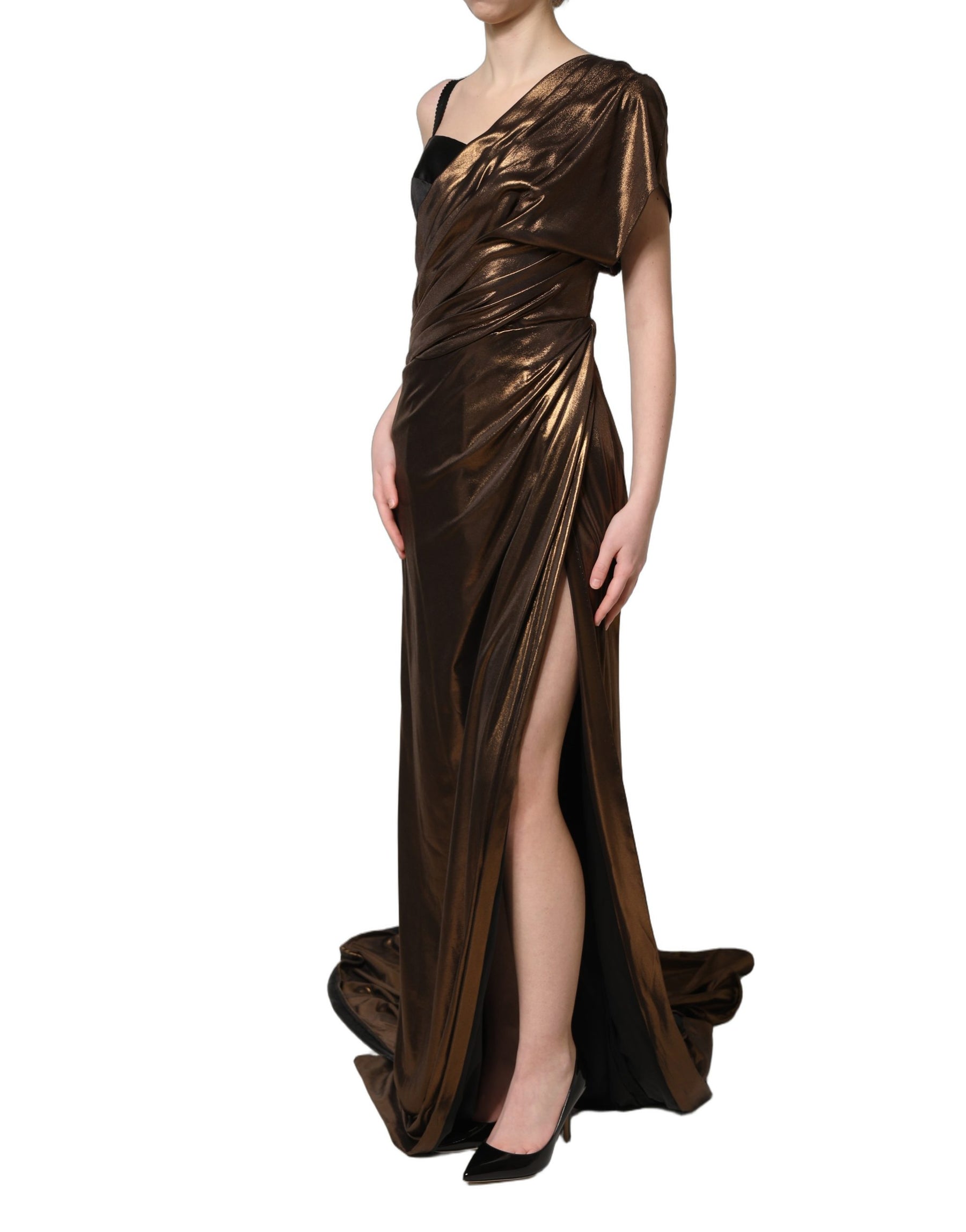 Dolce & Gabbana Bronze Asymmetrical Draping OneShoulder Dress | Regal Royce
