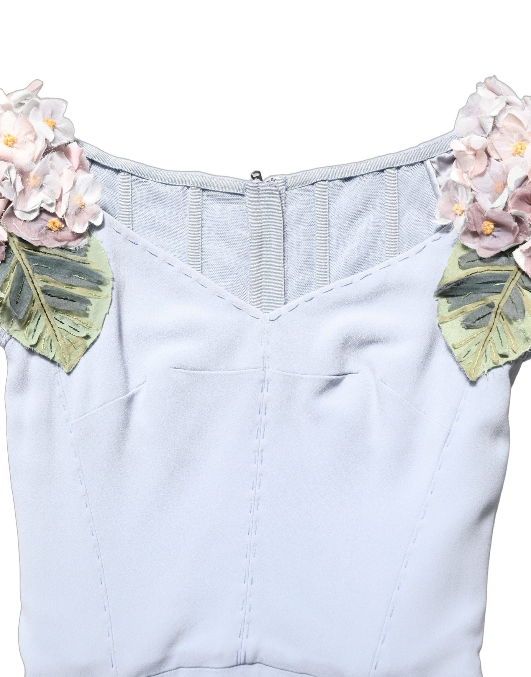 Dolce & Gabbana Light Blue Hydrangea Embellished Cap Sleeve Dress | Regal Royce