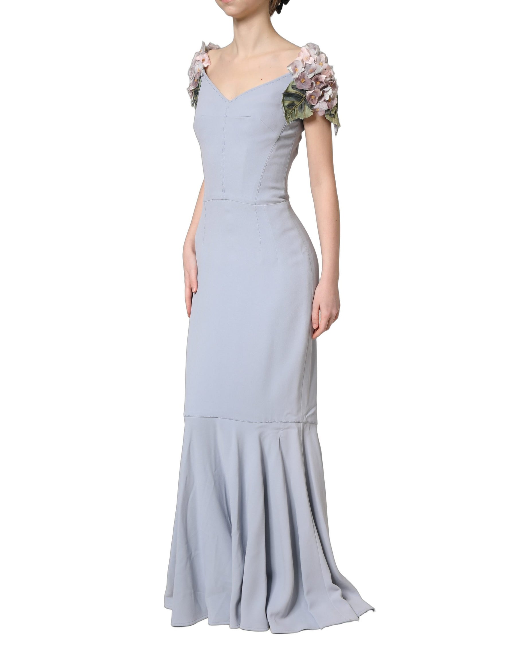 Dolce & Gabbana Light Blue Hydrangea Embellished Cap Sleeve Dress | Regal Royce