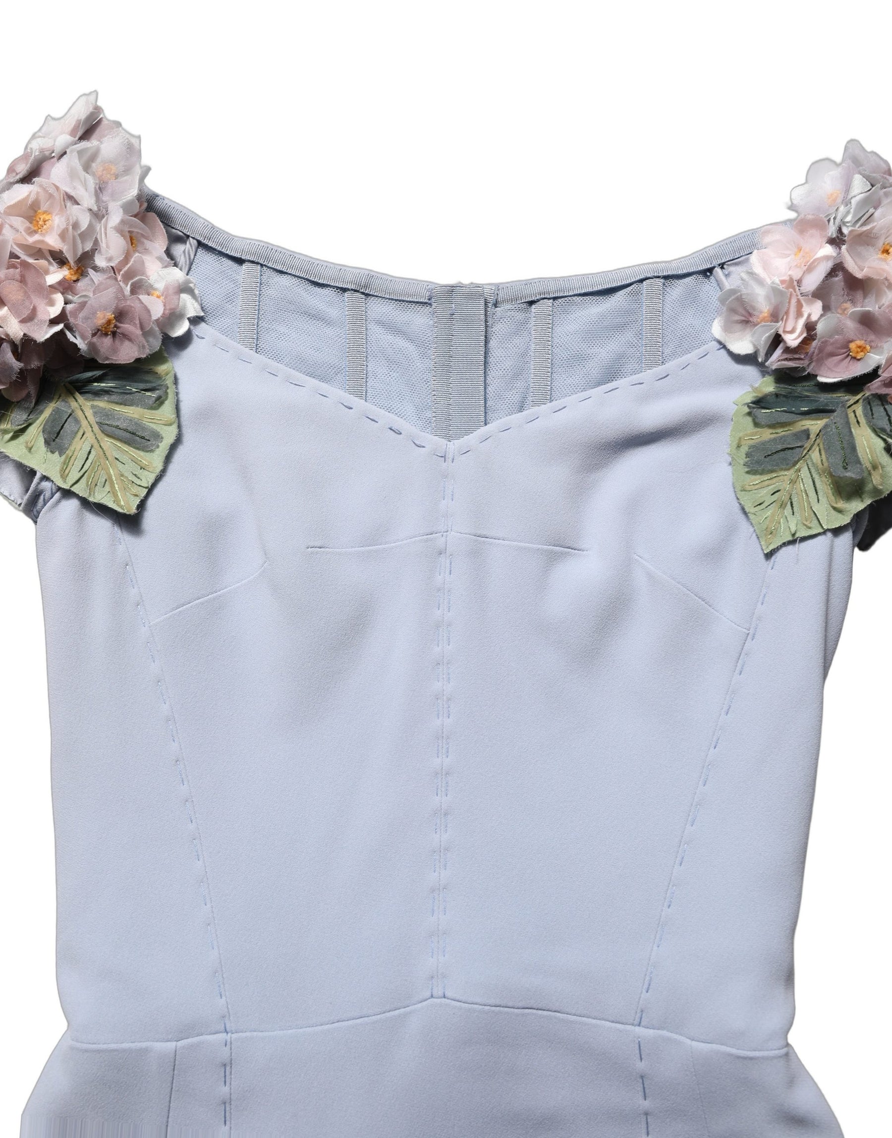 Dolce & Gabbana Light Blue Hydrangea Embellished Cap Sleeve Dress | Regal Royce