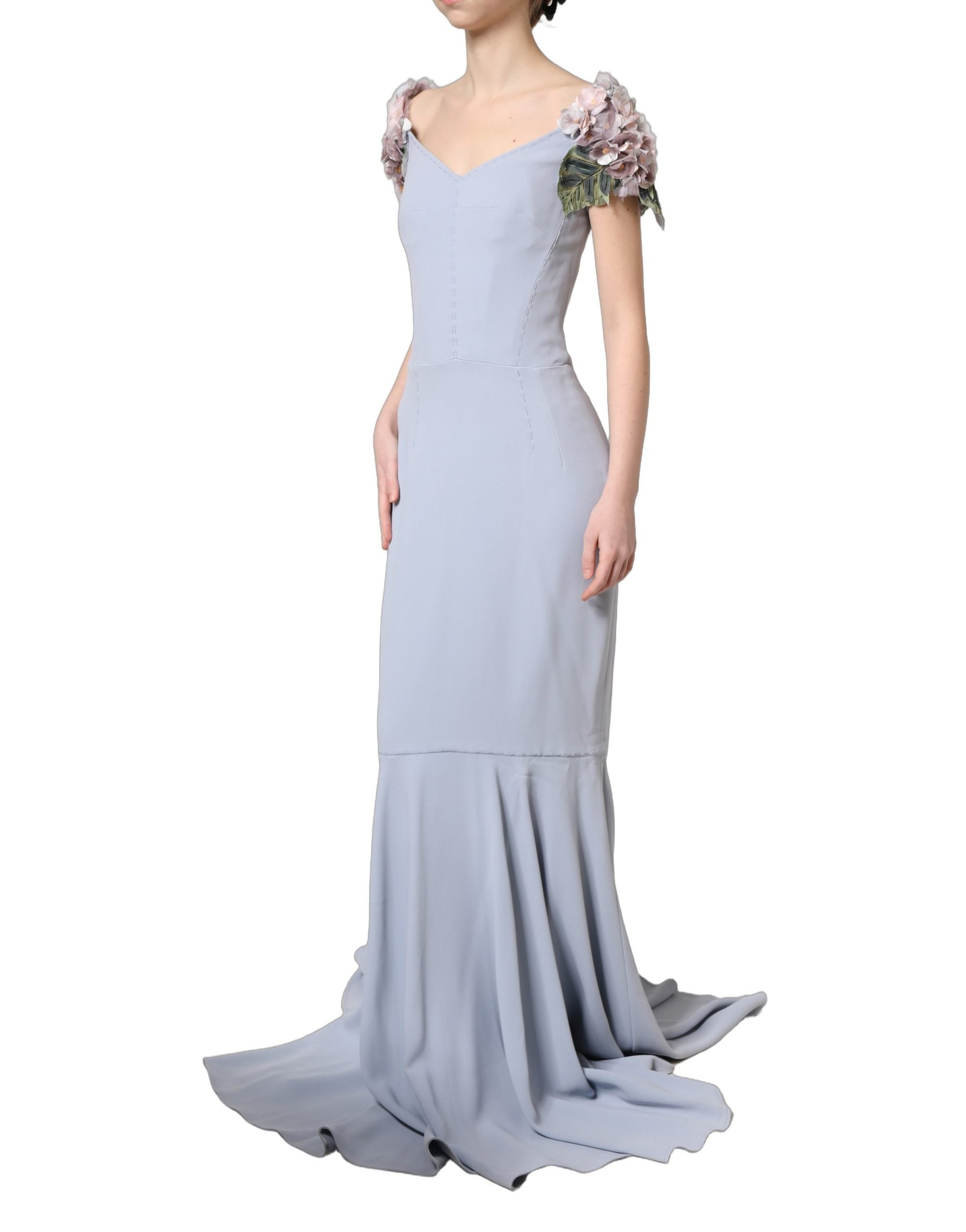 Dolce & Gabbana Light Blue Hydrangea Embellished Cap Sleeve Dress | Regal Royce