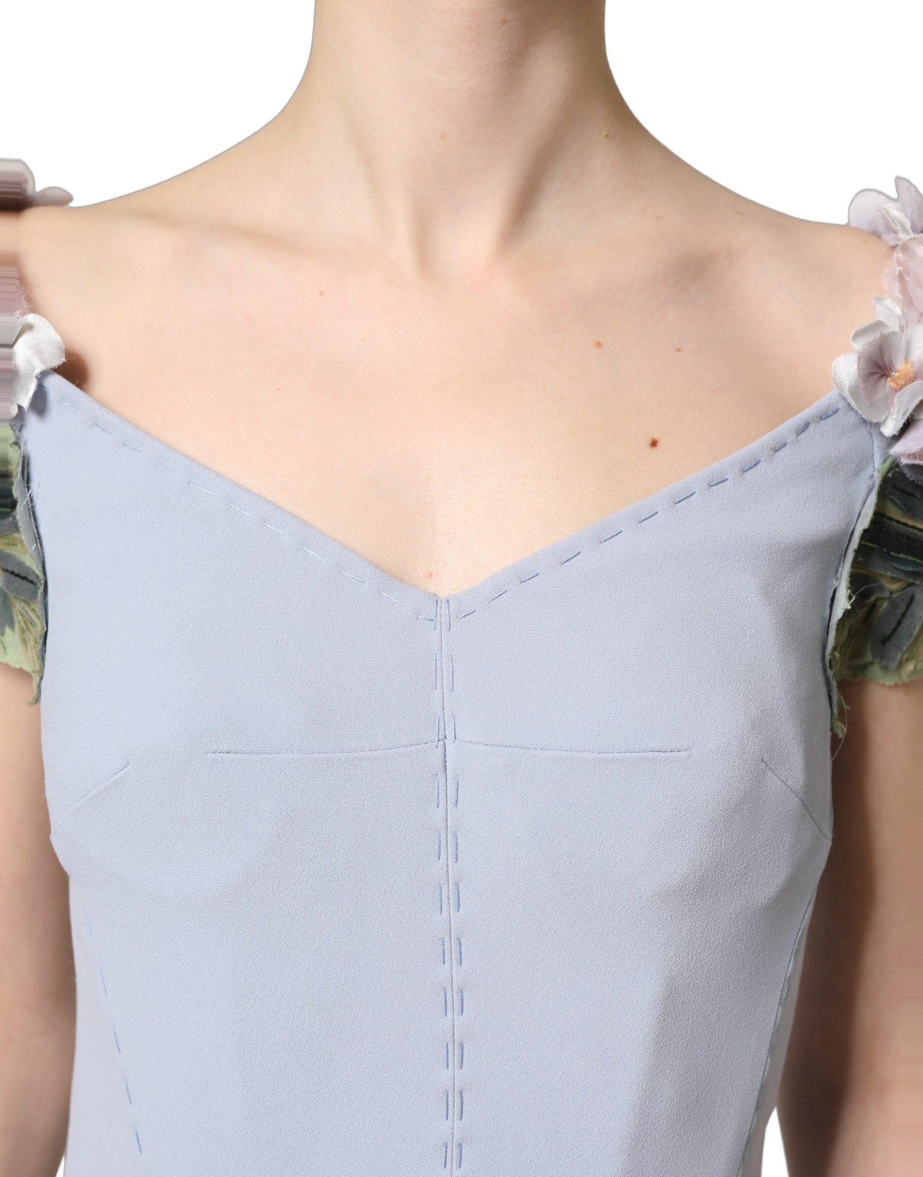 Dolce & Gabbana Light Blue Hydrangea Embellished Cap Sleeve Dress | Regal Royce