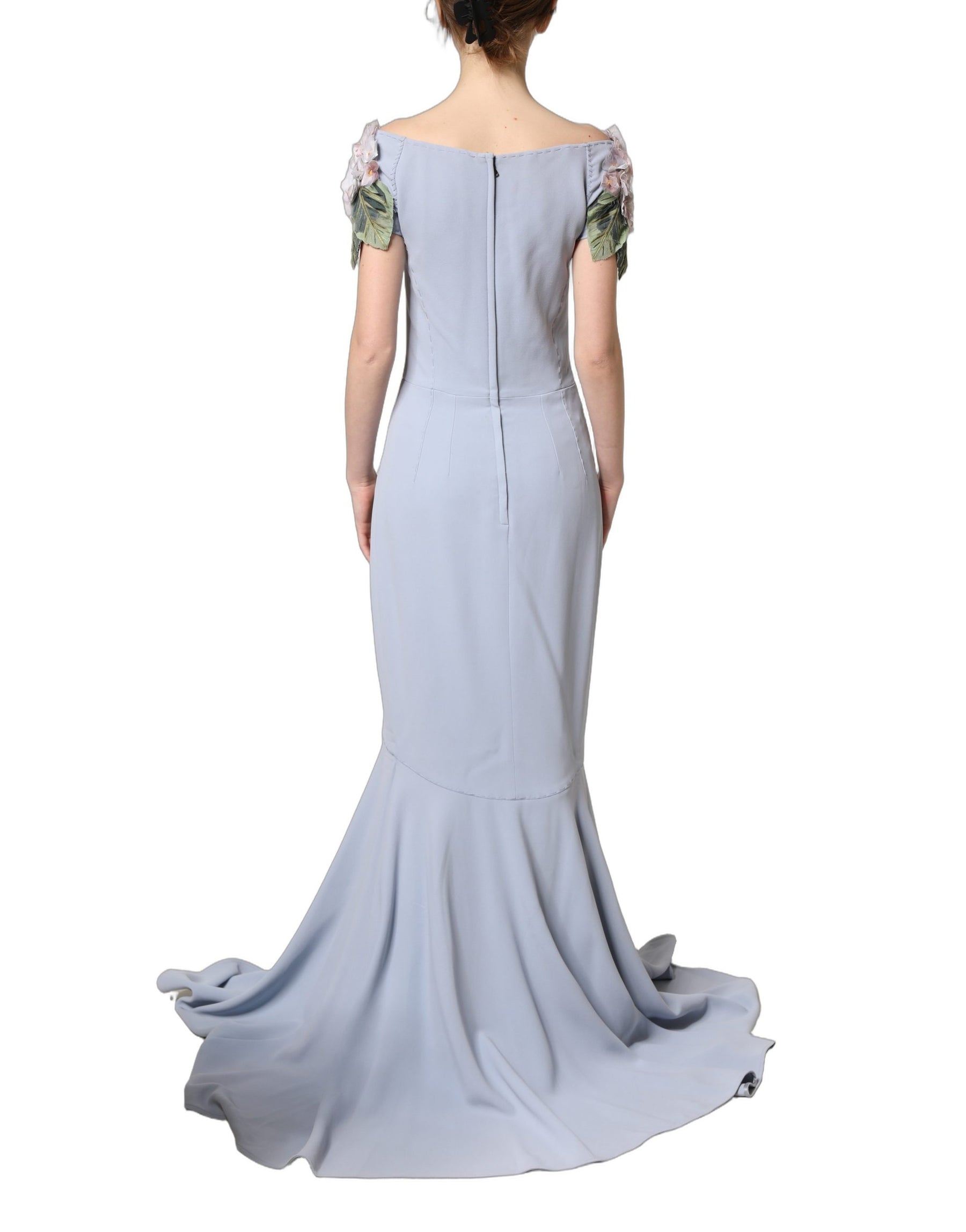 Dolce & Gabbana Light Blue Hydrangea Embellished Cap Sleeve Dress | Regal Royce