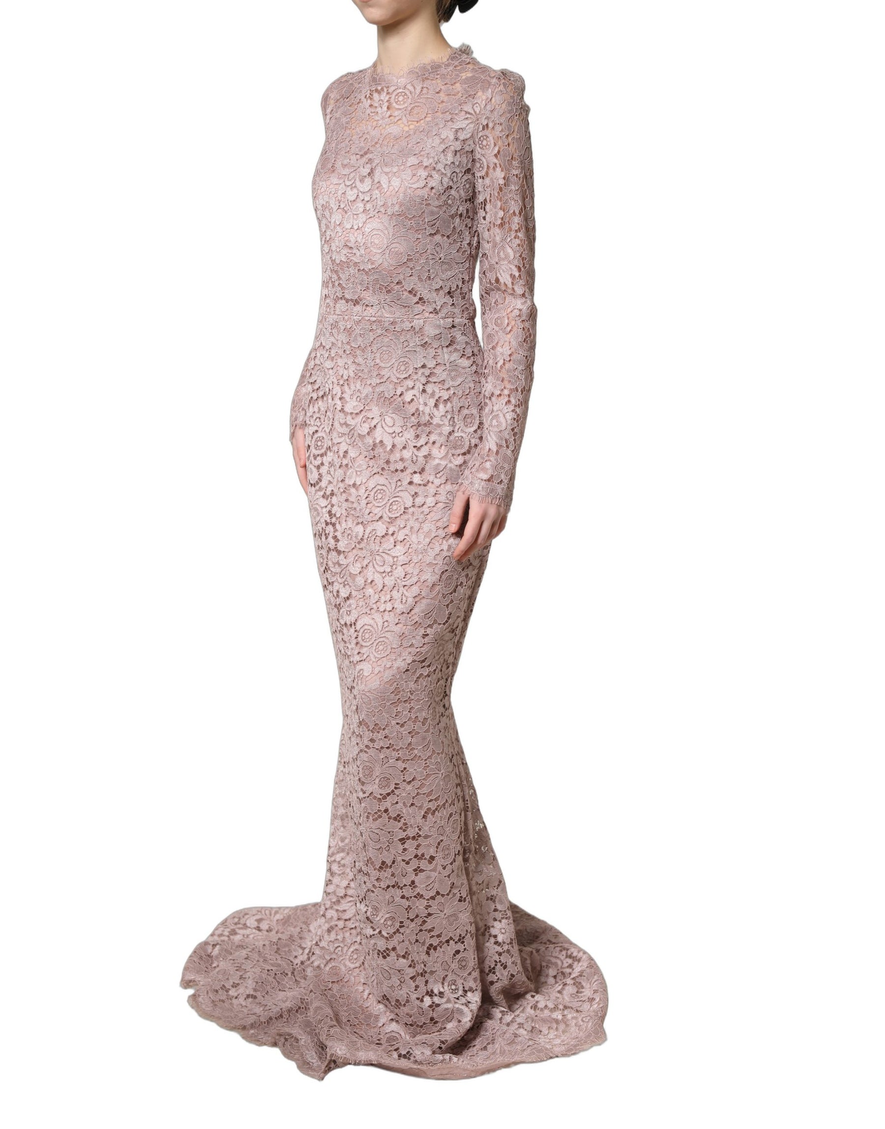 Dolce & Gabbana Pink Lace Long Sleeves Evening Gown Dress | Regal Royce