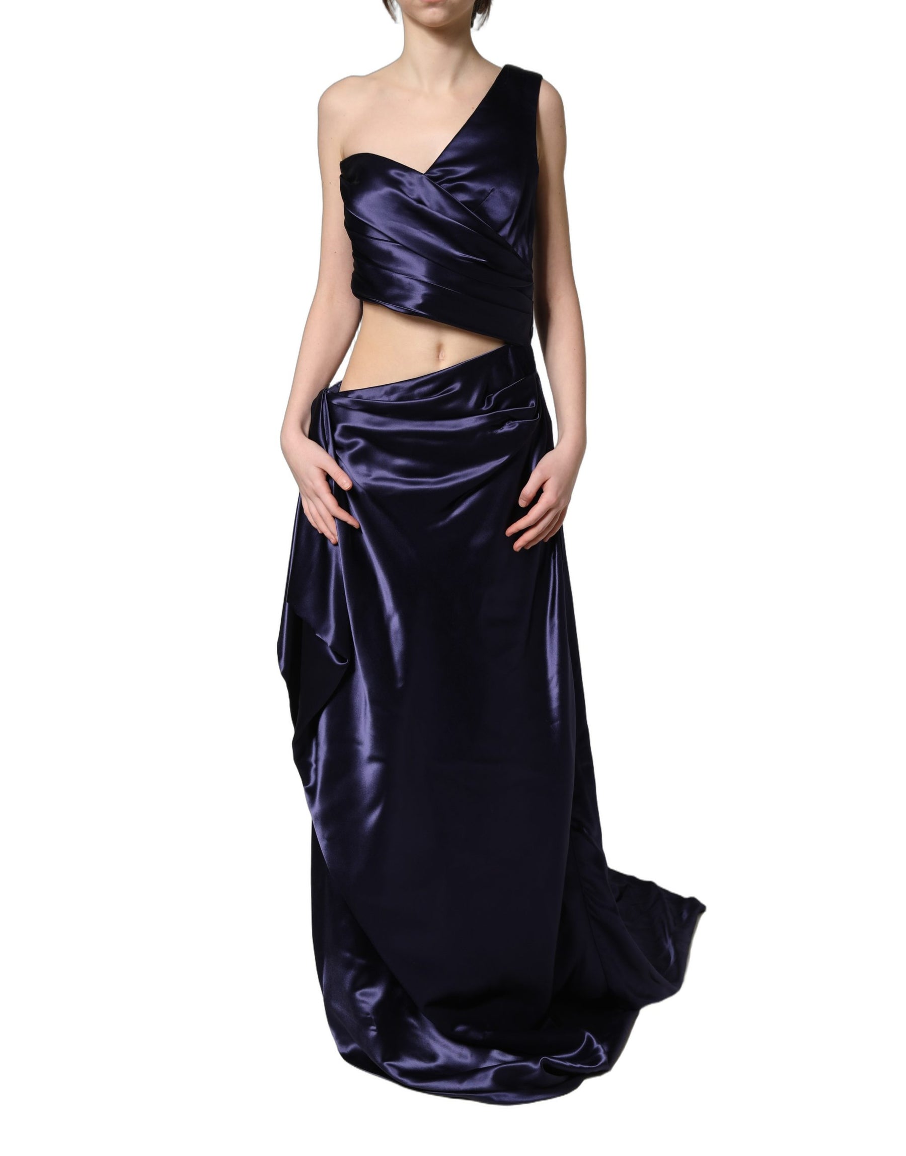 Dolce & Gabbana Navy Blue One Shoulder Evening Gown Dress | Regal Royce