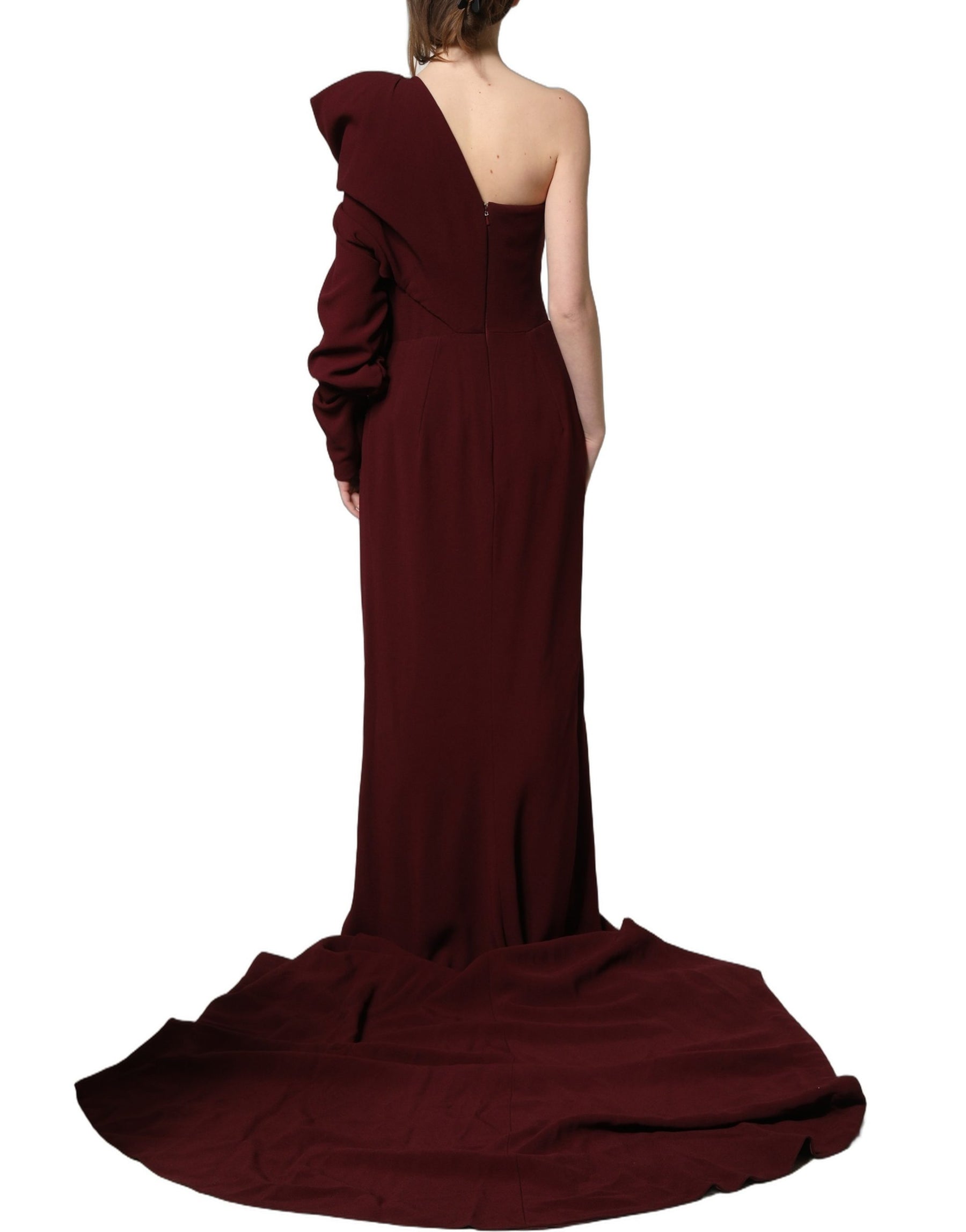Dolce & Gabbana Maroon Crystal One Shoulder EveningGown Dress | Regal Royce