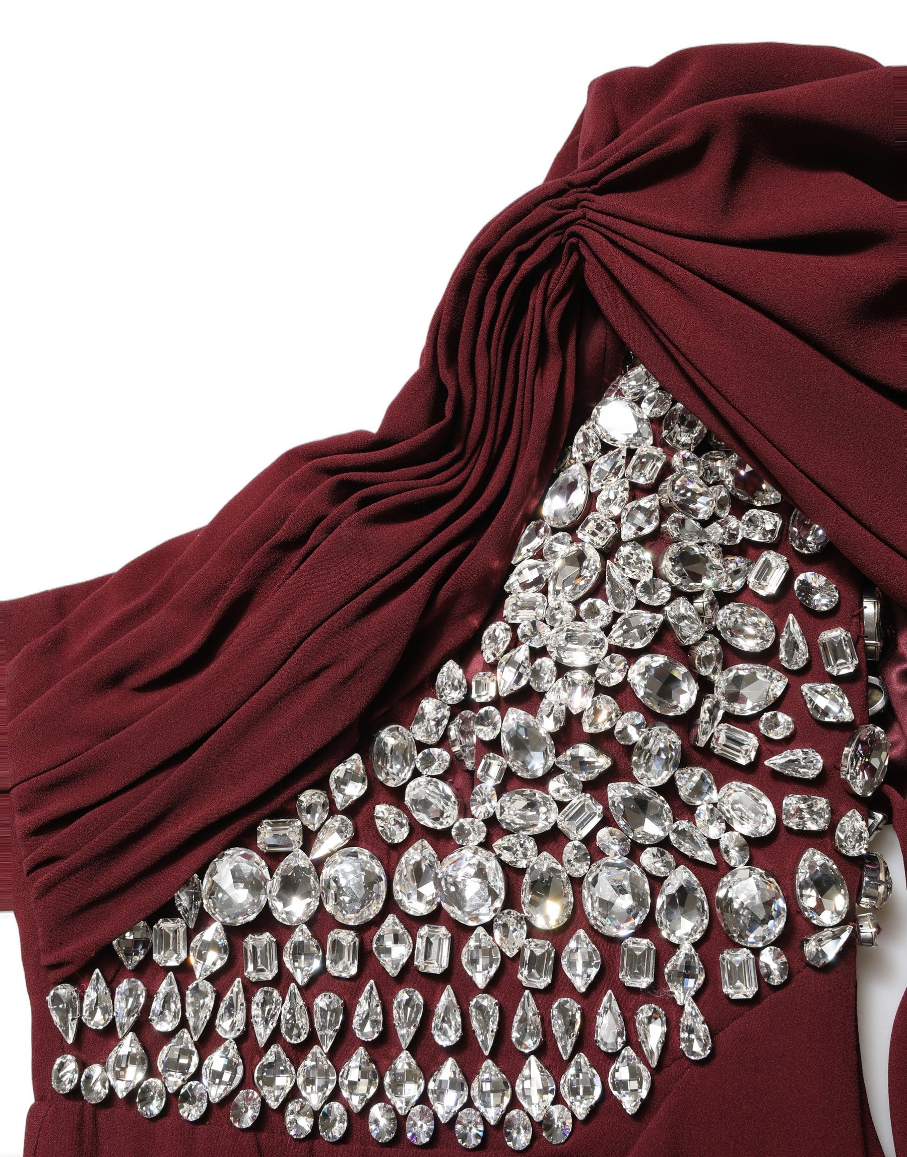 Dolce & Gabbana Maroon Crystal One Shoulder EveningGown Dress | Regal Royce
