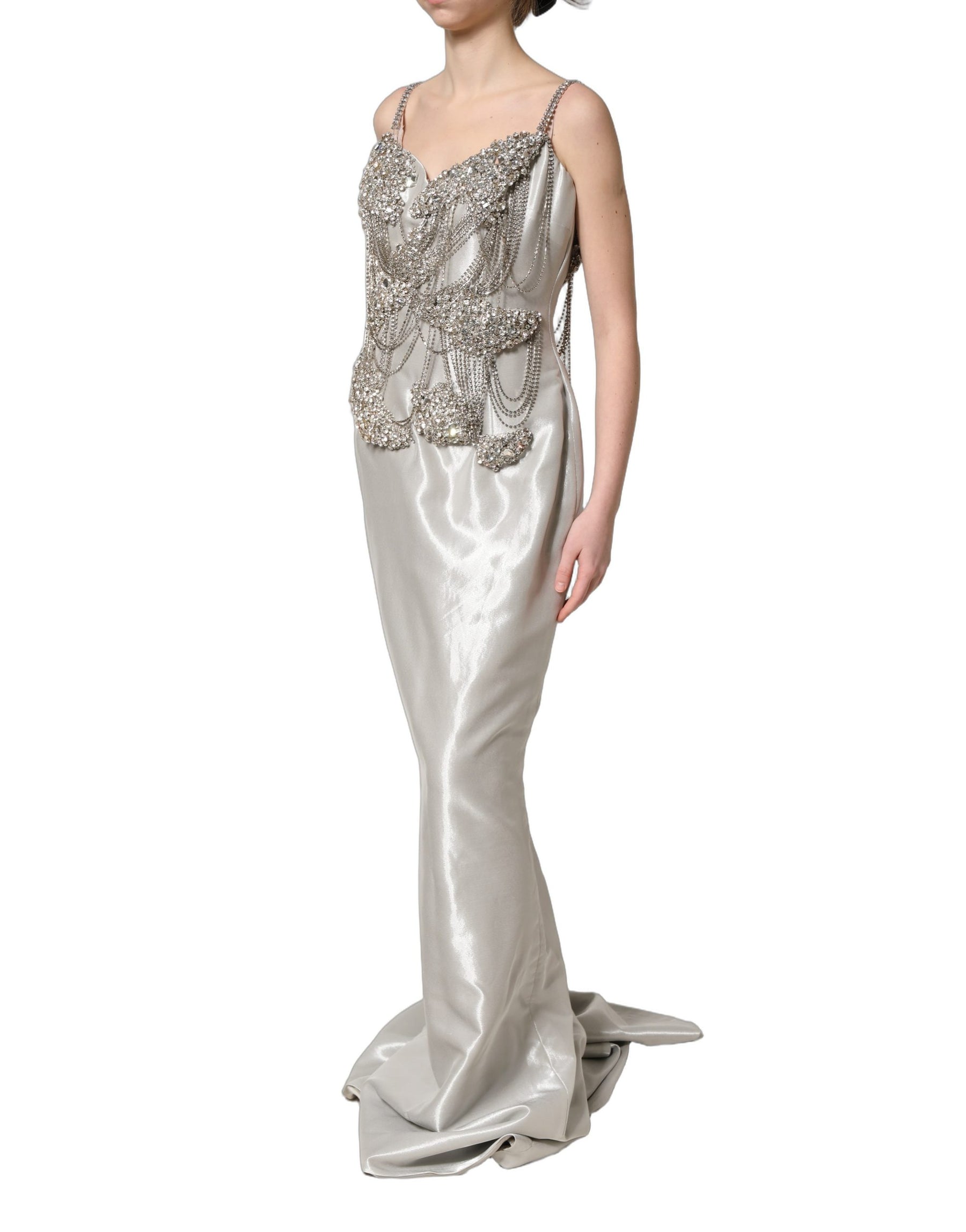 Dolce & Gabbana Silver Crystal Embellished EveningGown Dress | Regal Royce