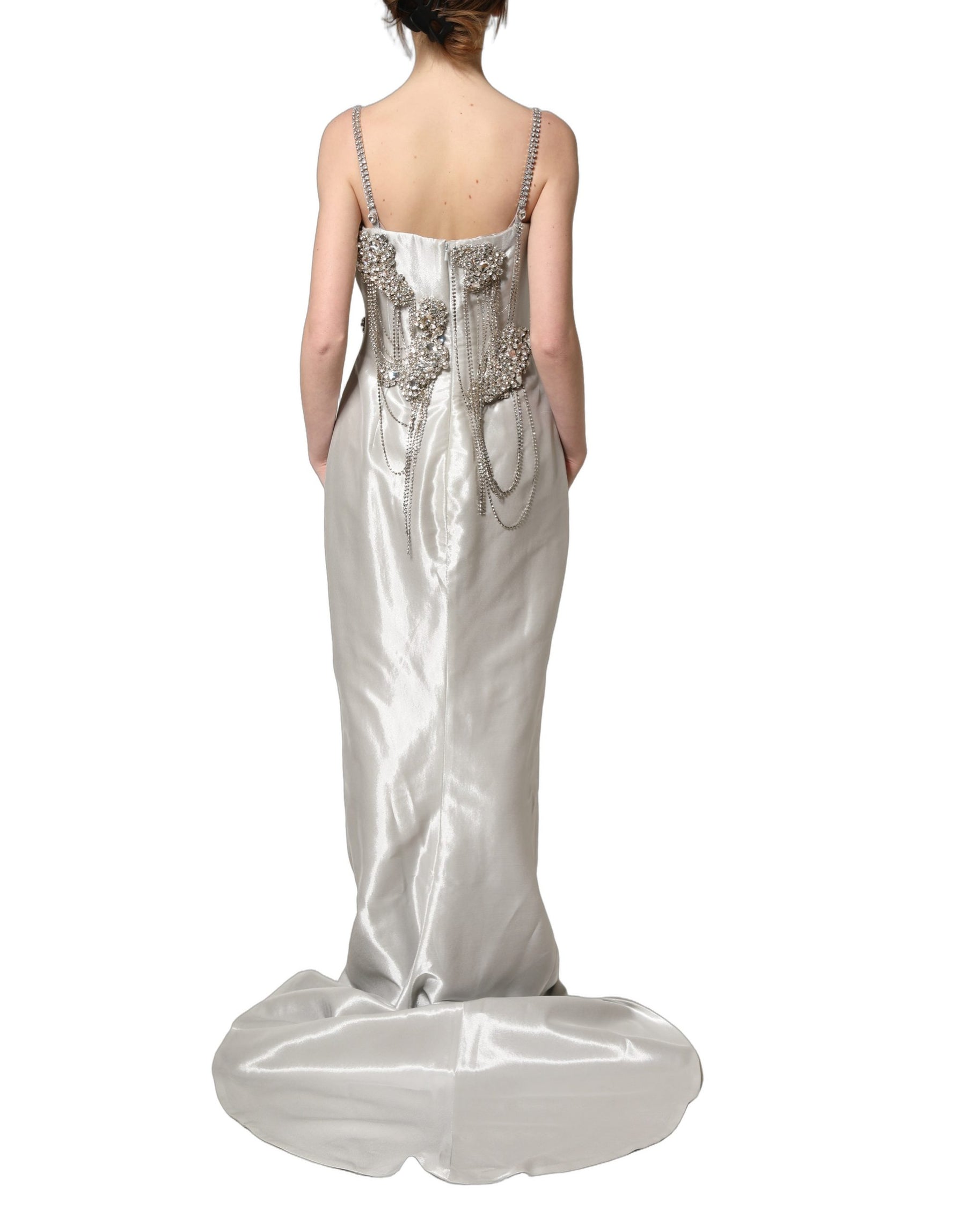Dolce & Gabbana Silver Crystal Embellished EveningGown Dress | Regal Royce