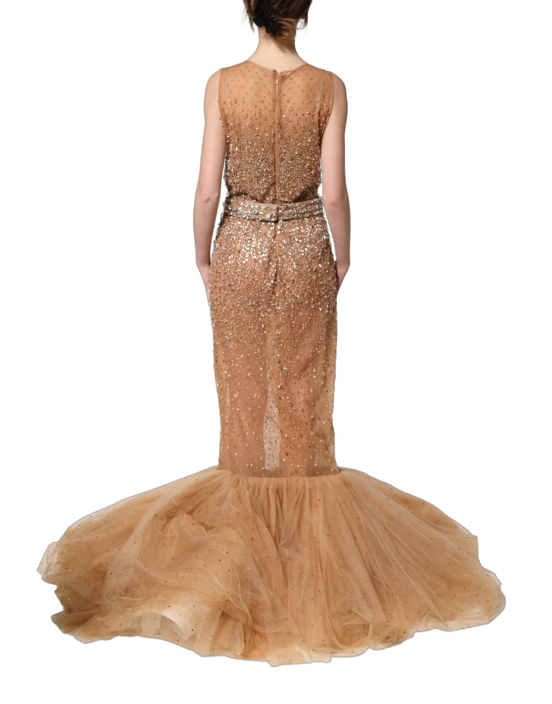 Dolce & Gabbana Brown Crystal Embellished Mermaid Gown Dress | Regal Royce