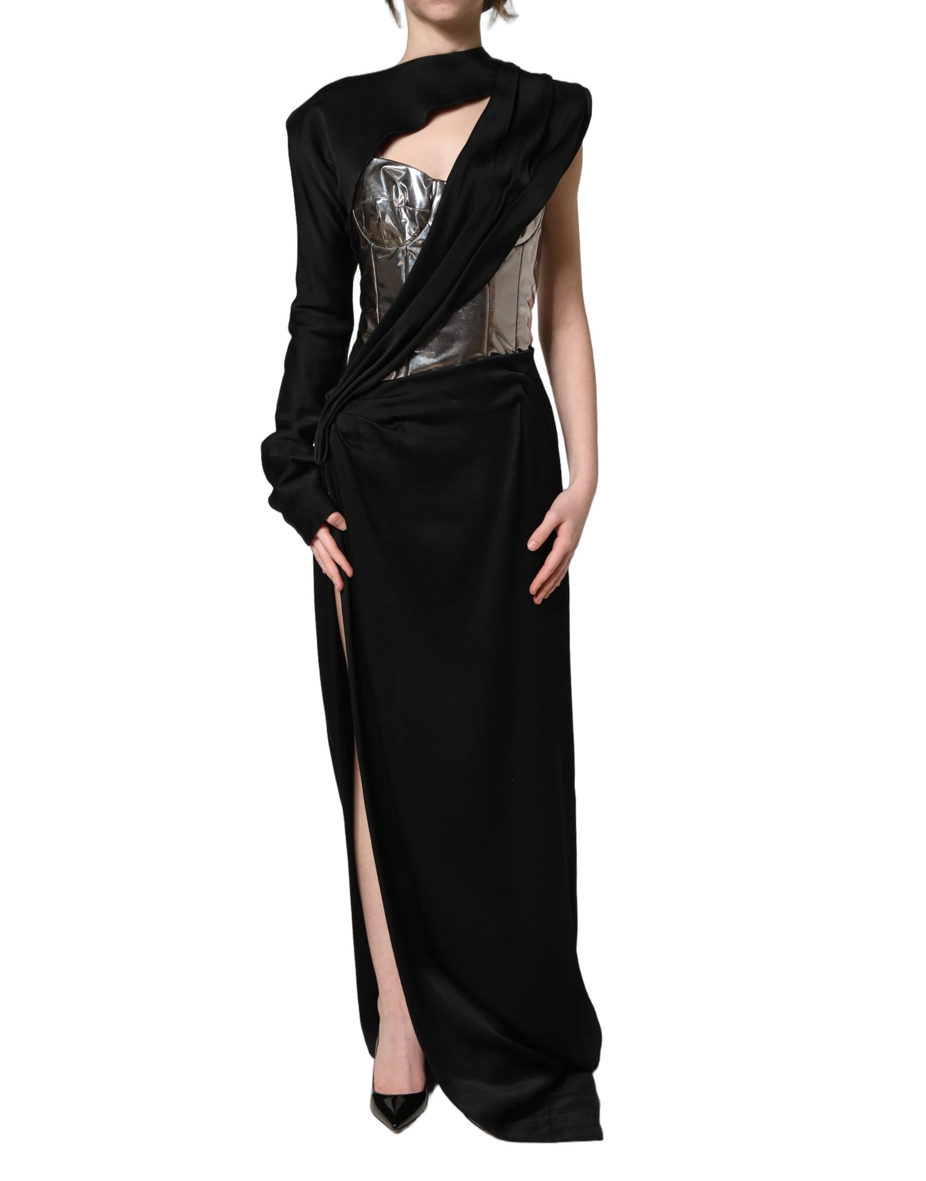 Dolce & Gabbana Black Silver OneShoulder Cocktail Gown Dress | Regal Royce