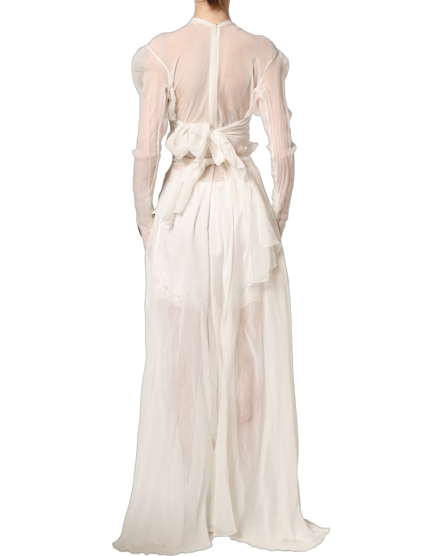Dolce & Gabbana White Silk Sheer Draped Long Gown Dress | Regal Royce
