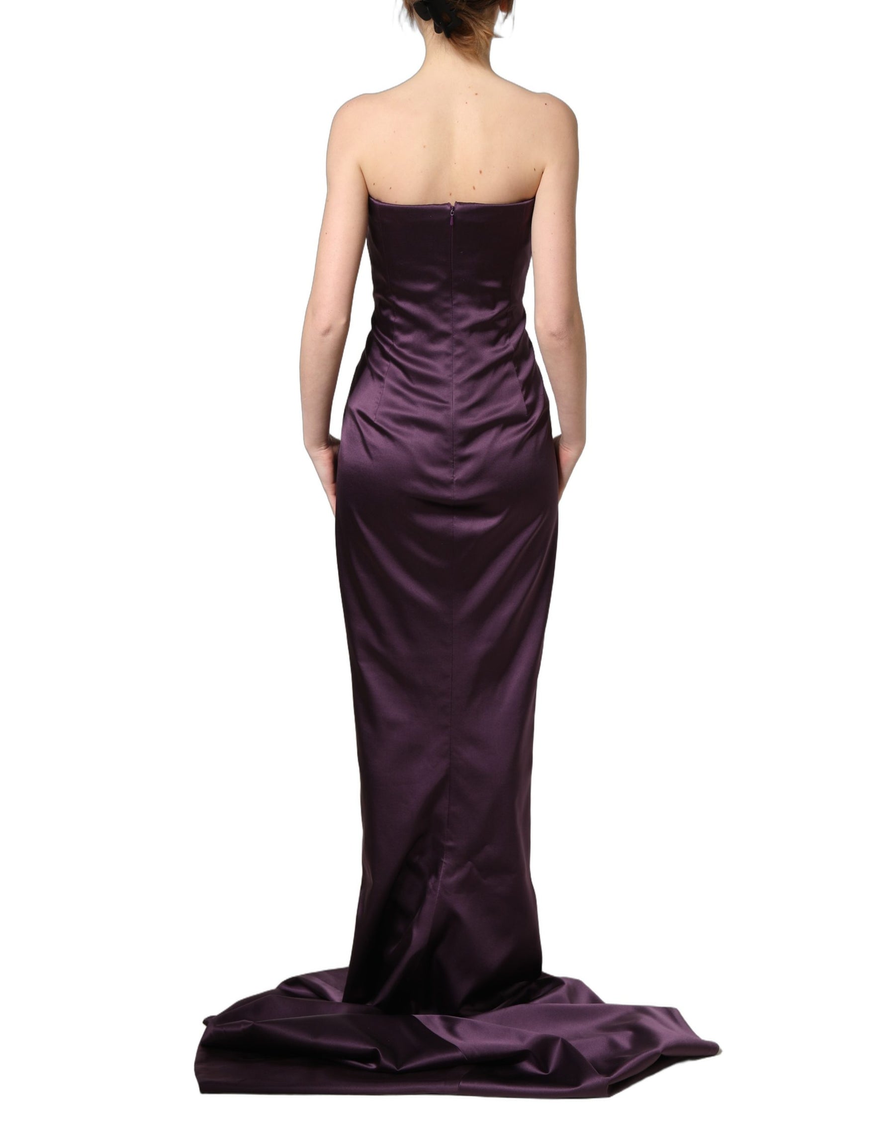 Dolce & Gabbana Purple Silk Crystal Strapless Floor Length Gown Dress | Regal Royce