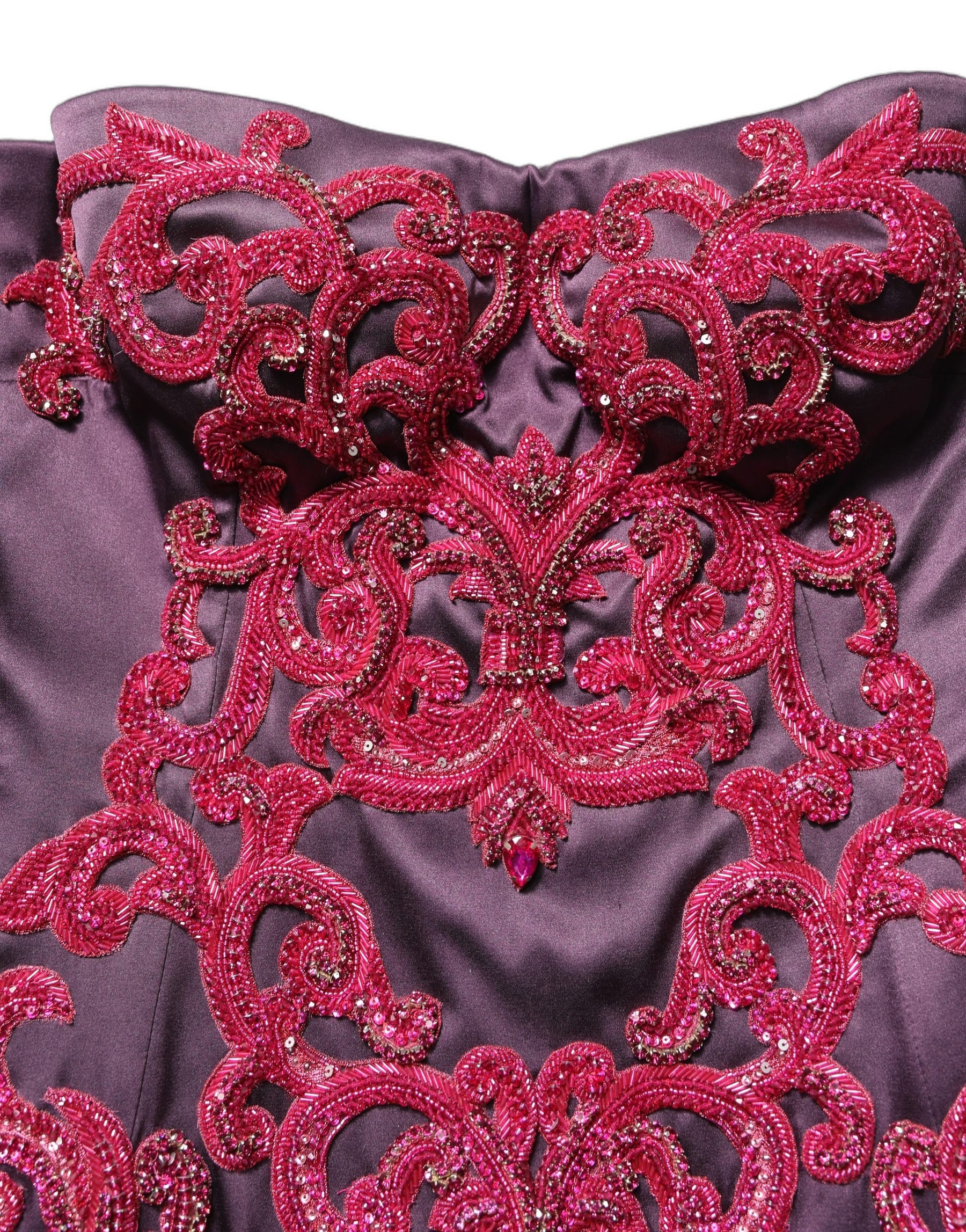 Dolce & Gabbana Purple Silk Crystal Strapless Floor Length Gown Dress | Regal Royce