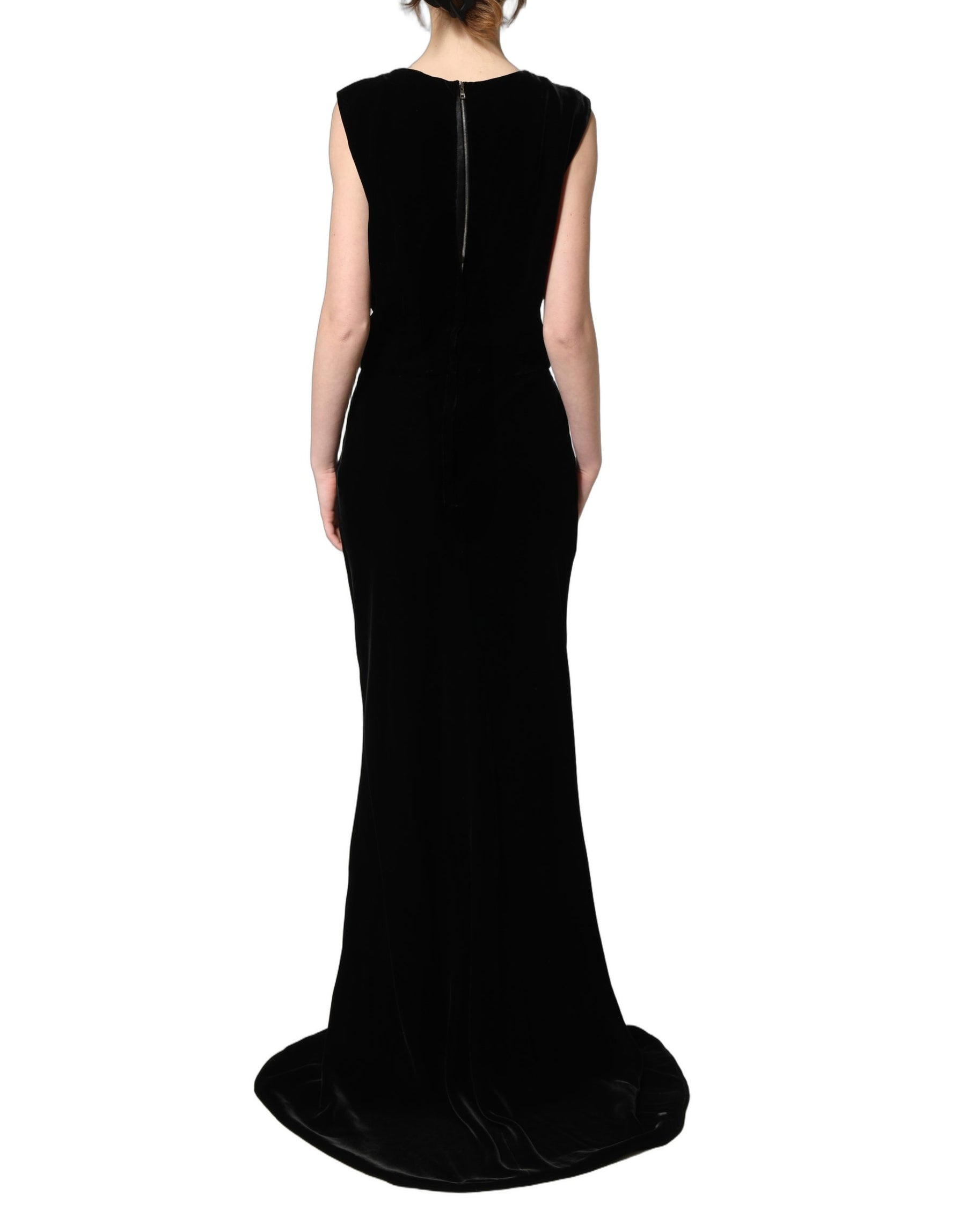 Dolce & Gabbana Black Viscose Velvet Floor Length Gown Dress | Regal Royce