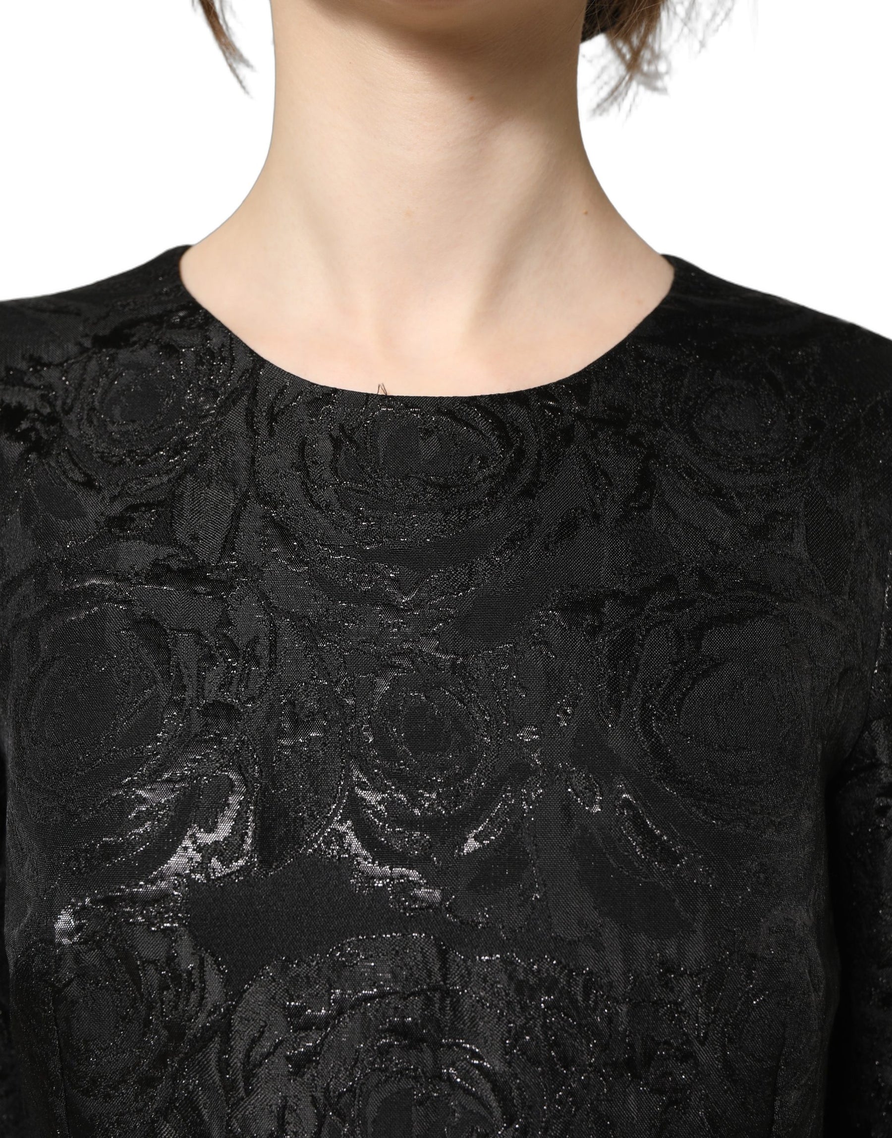 Dolce & Gabbana Black Floral Jacquard Flared A-line Dress | Regal Royce
