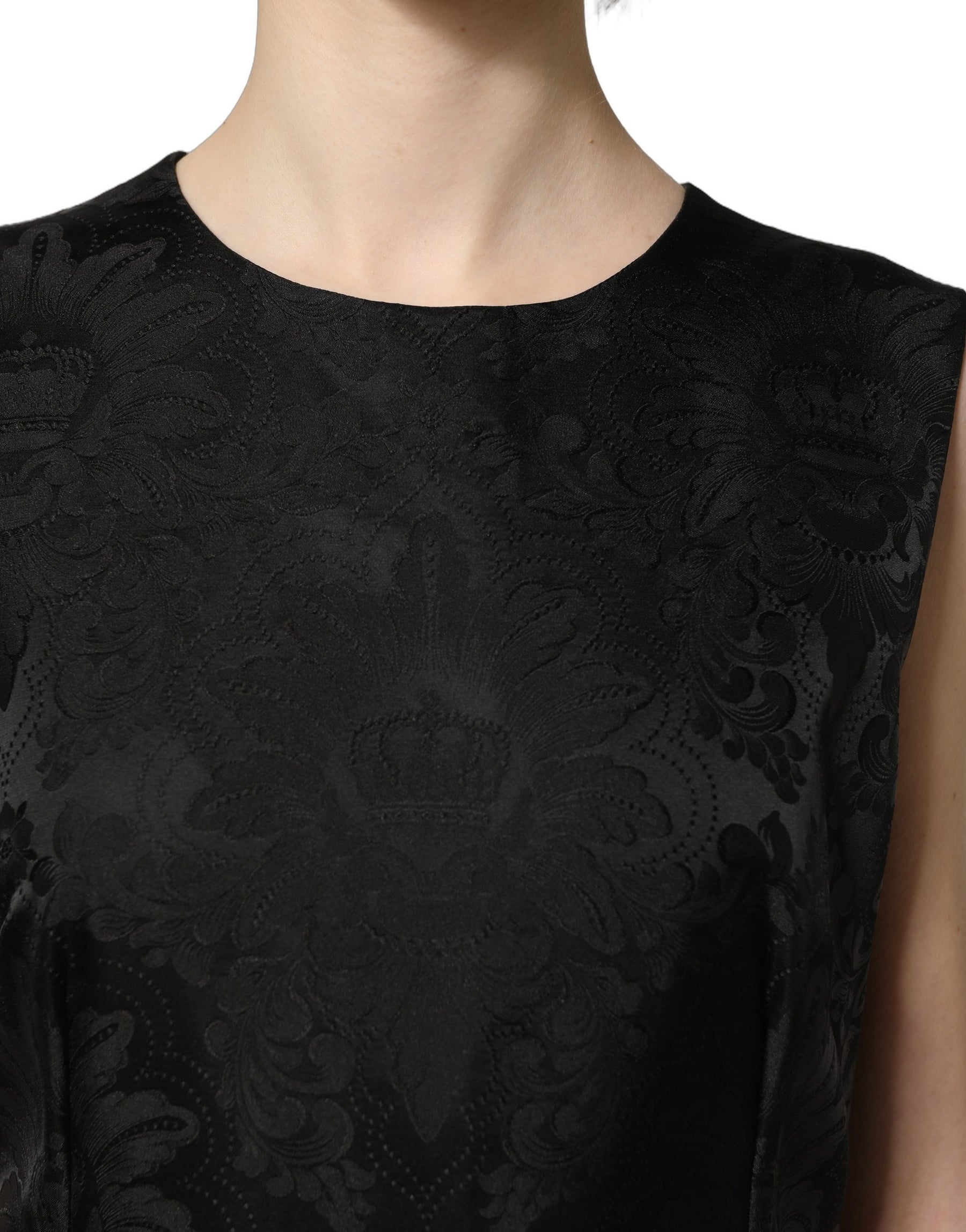 Dolce & Gabbana Black Floral Jacquard Sleeveless A-line Dress | Regal Royce