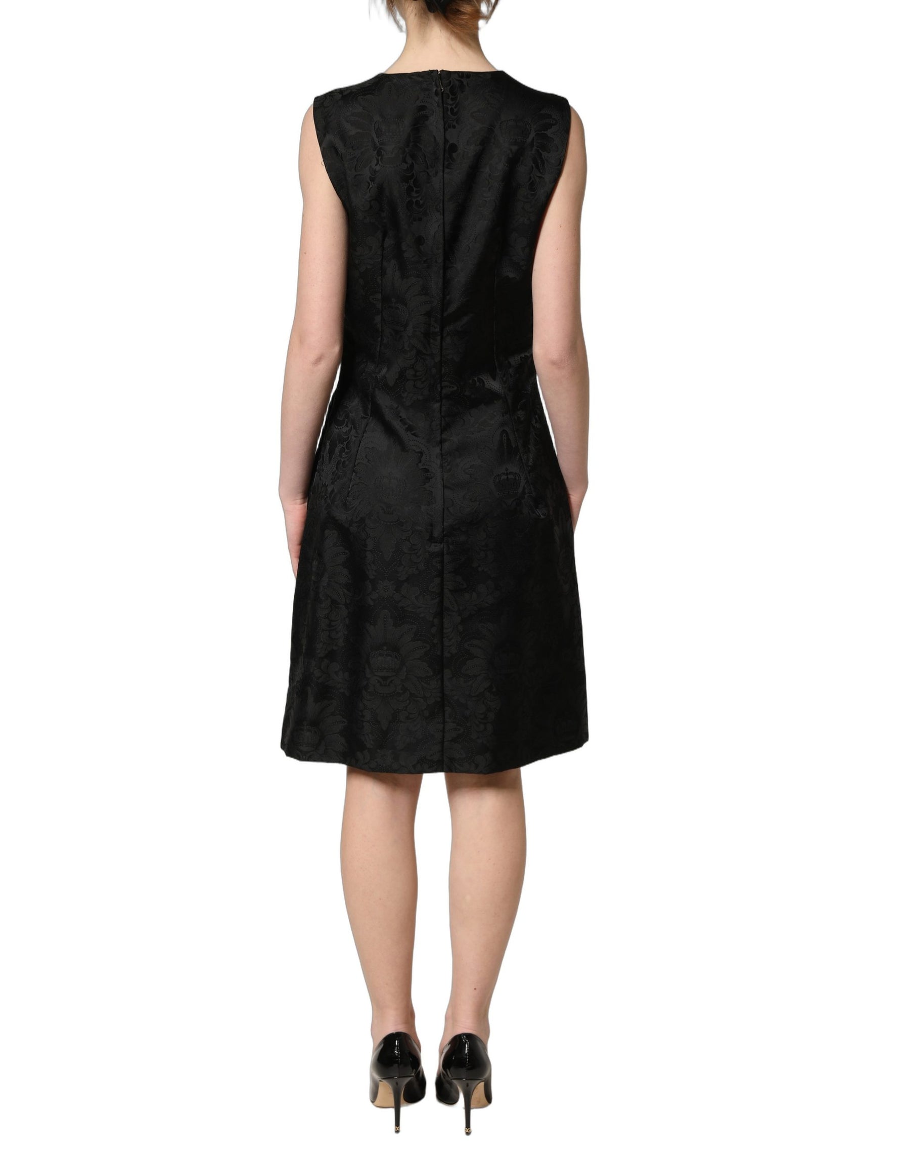 Dolce & Gabbana Black Floral Jacquard Sleeveless A-line Dress | Regal Royce