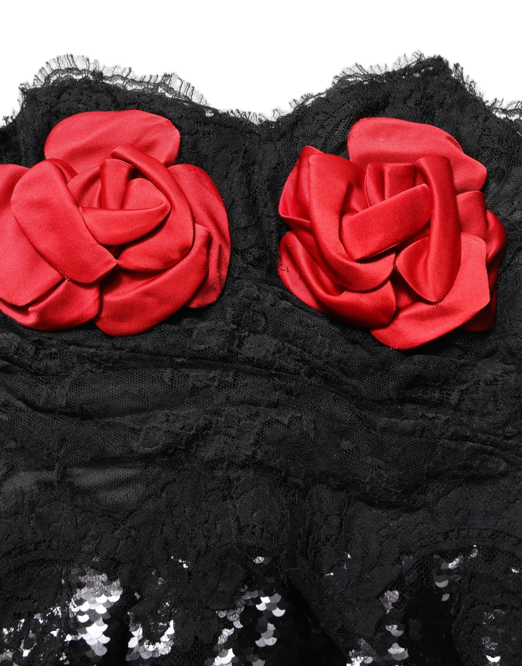 Dolce & Gabbana Black Strapless Red Rose Sequined Midi Dress | Regal Royce