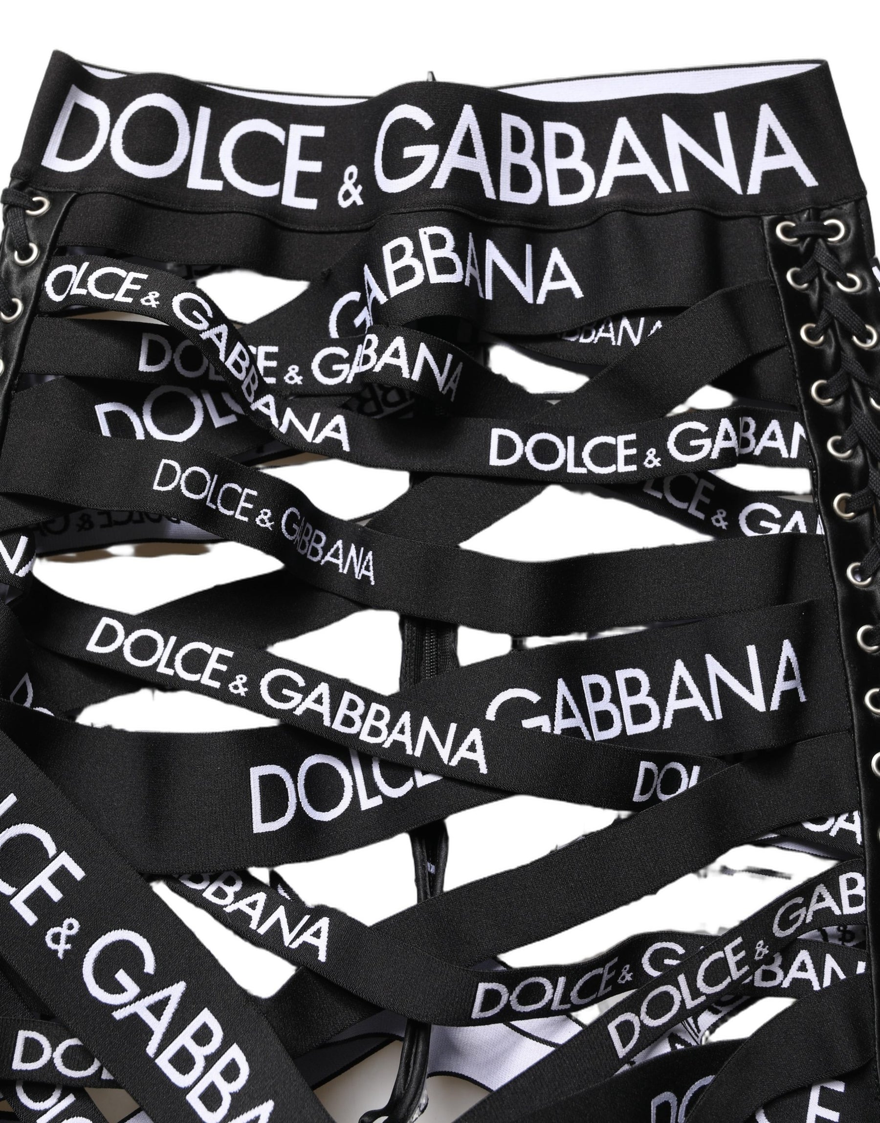 Dolce & Gabbana Black Logo Tape Cut Out Skinny High Waist Pants | Regal Royce