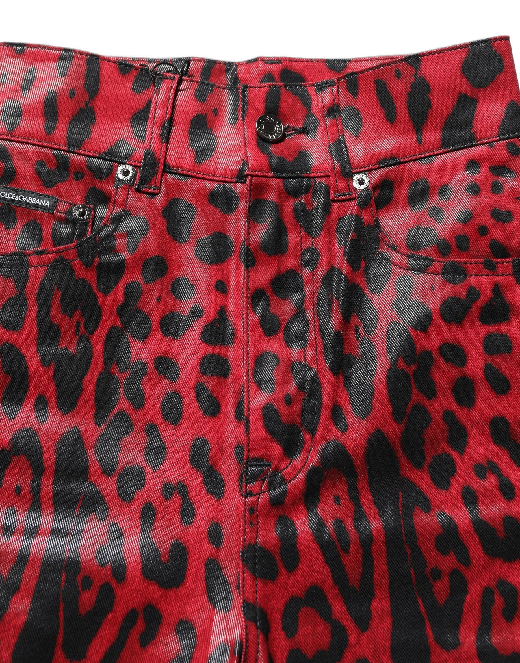 Dolce & Gabbana Red Leopard Skinny High Waist Denim Jeans | Regal Royce