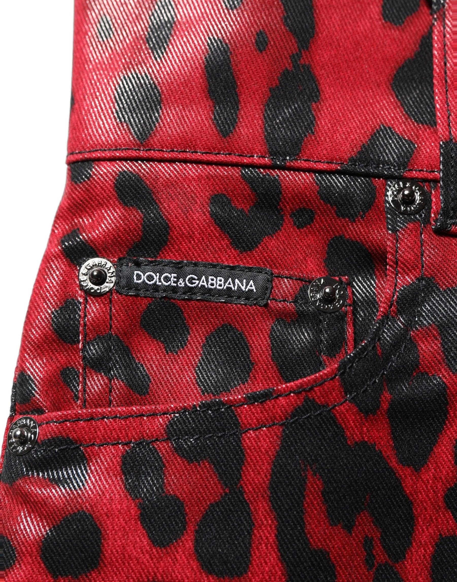 Dolce & Gabbana Red Leopard Skinny High Waist Denim Jeans | Regal Royce