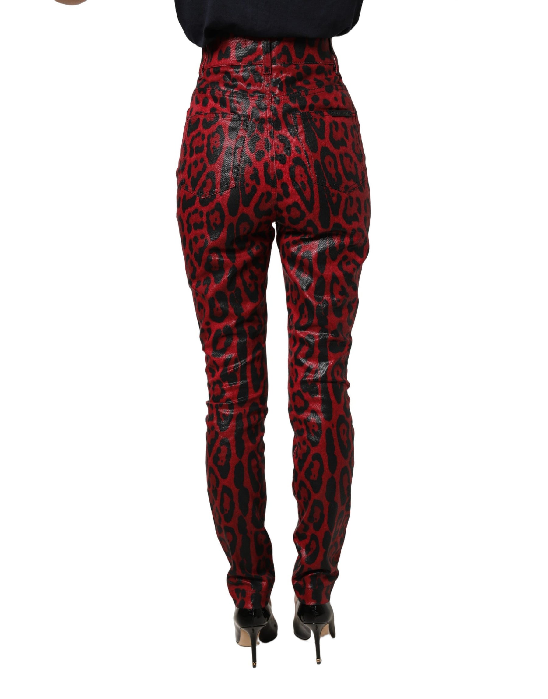 Dolce & Gabbana Red Leopard Skinny High Waist Denim Jeans | Regal Royce