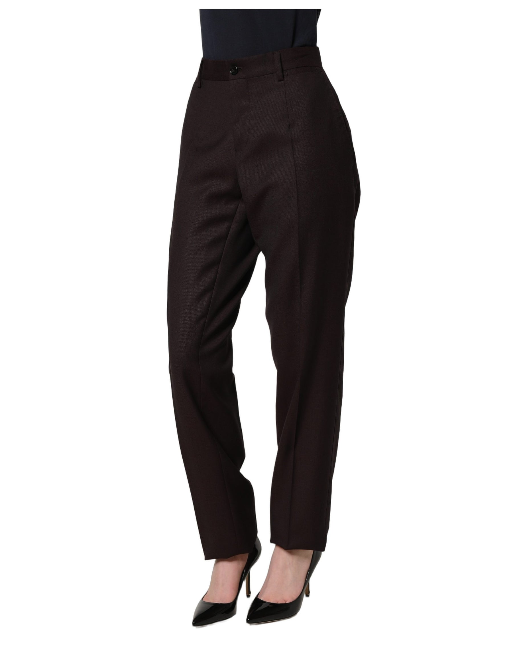 Dolce & Gabbana Brown Straight Leg Dress Silk Trousers Pants | Regal Royce