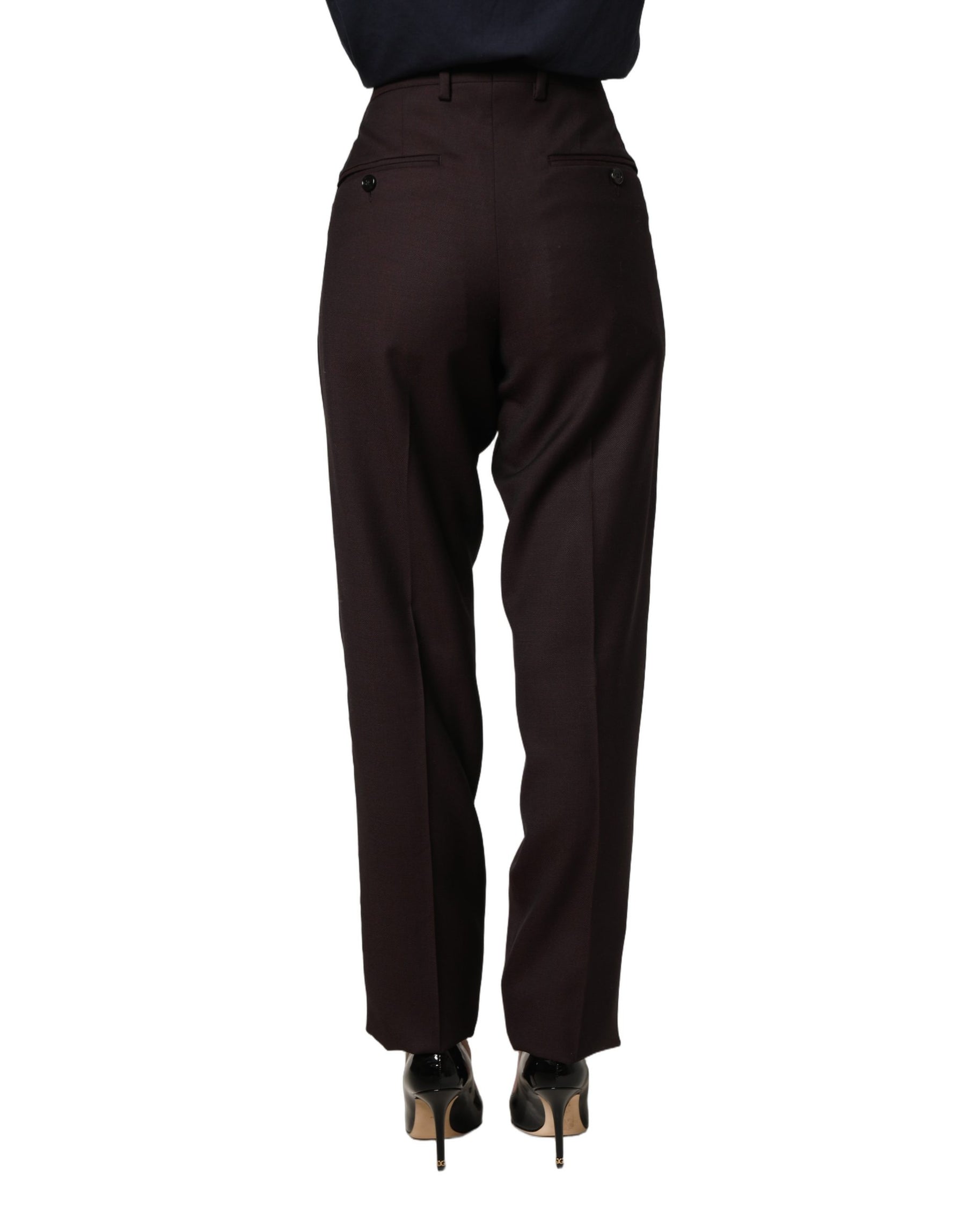 Dolce & Gabbana Brown Straight Leg Dress Silk Trousers Pants | Regal Royce