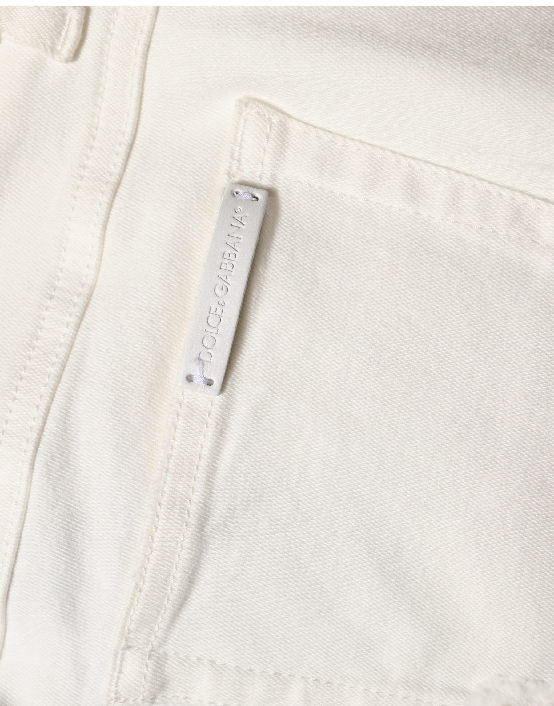 Dolce & Gabbana White Tattered Skinny Cotton Denim Jeans | Regal Royce