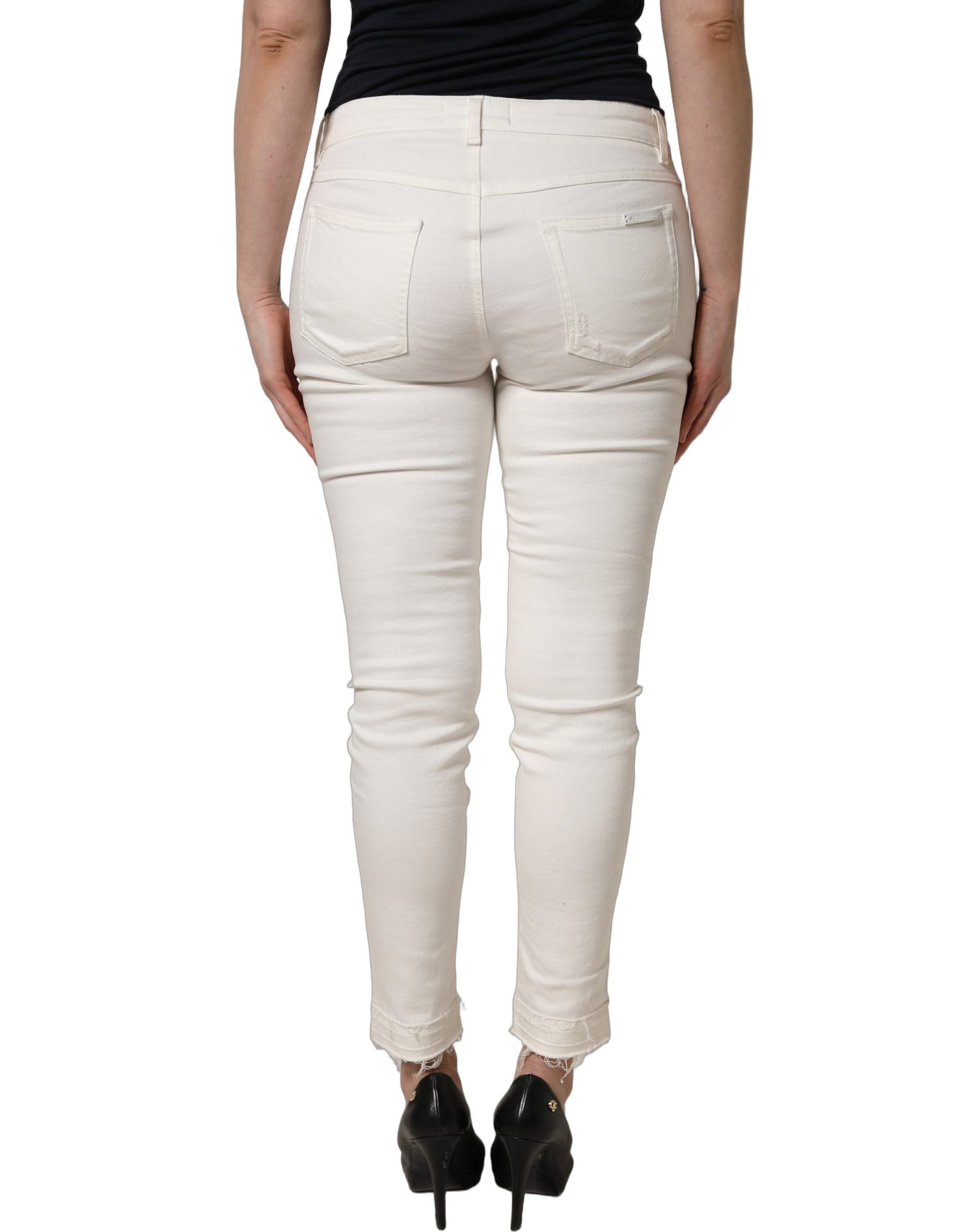 Dolce & Gabbana White Tattered Skinny Cotton Denim Jeans | Regal Royce
