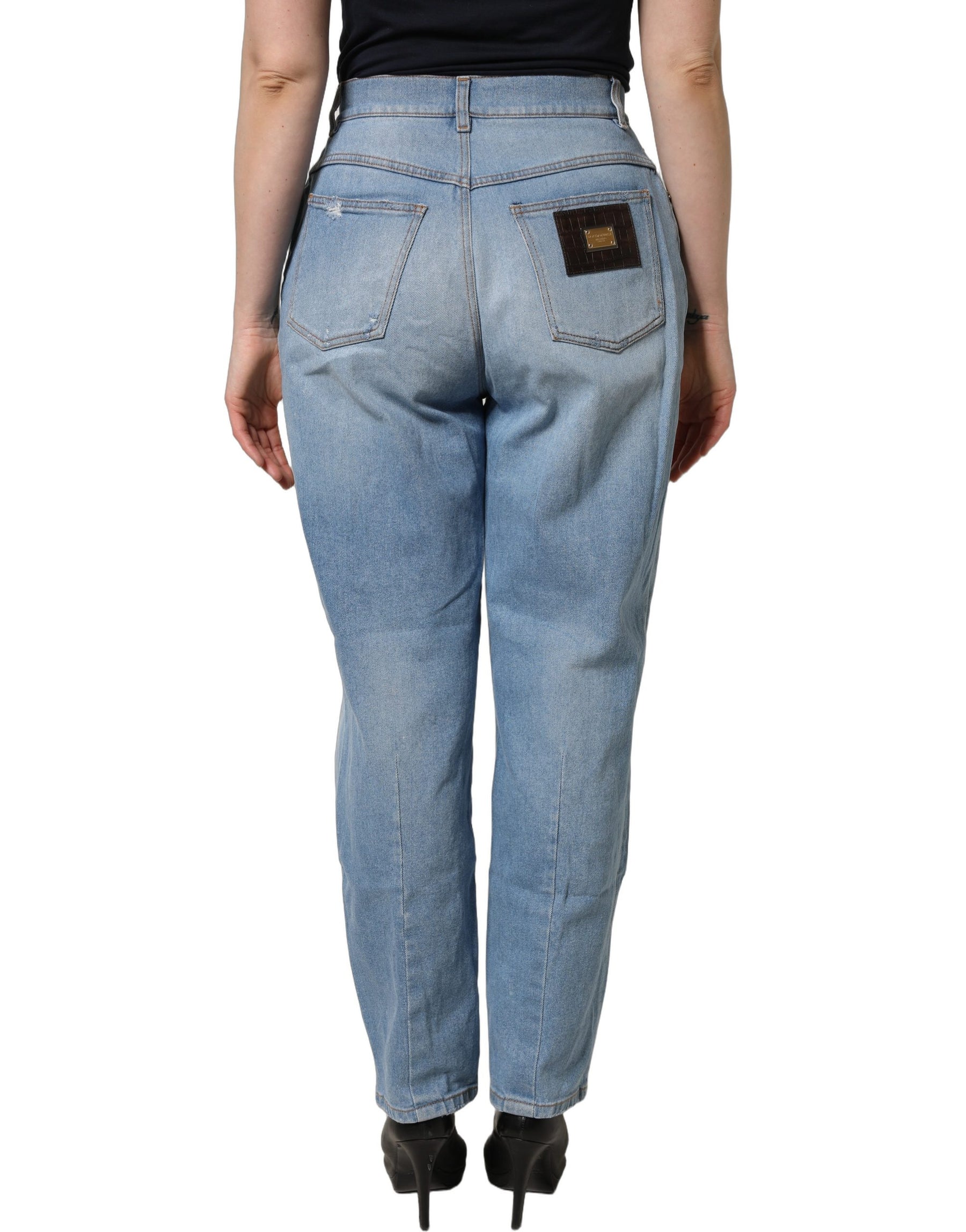Dolce & Gabbana Blue Distressed Pleated Cotton Denim Jeans | Regal Royce