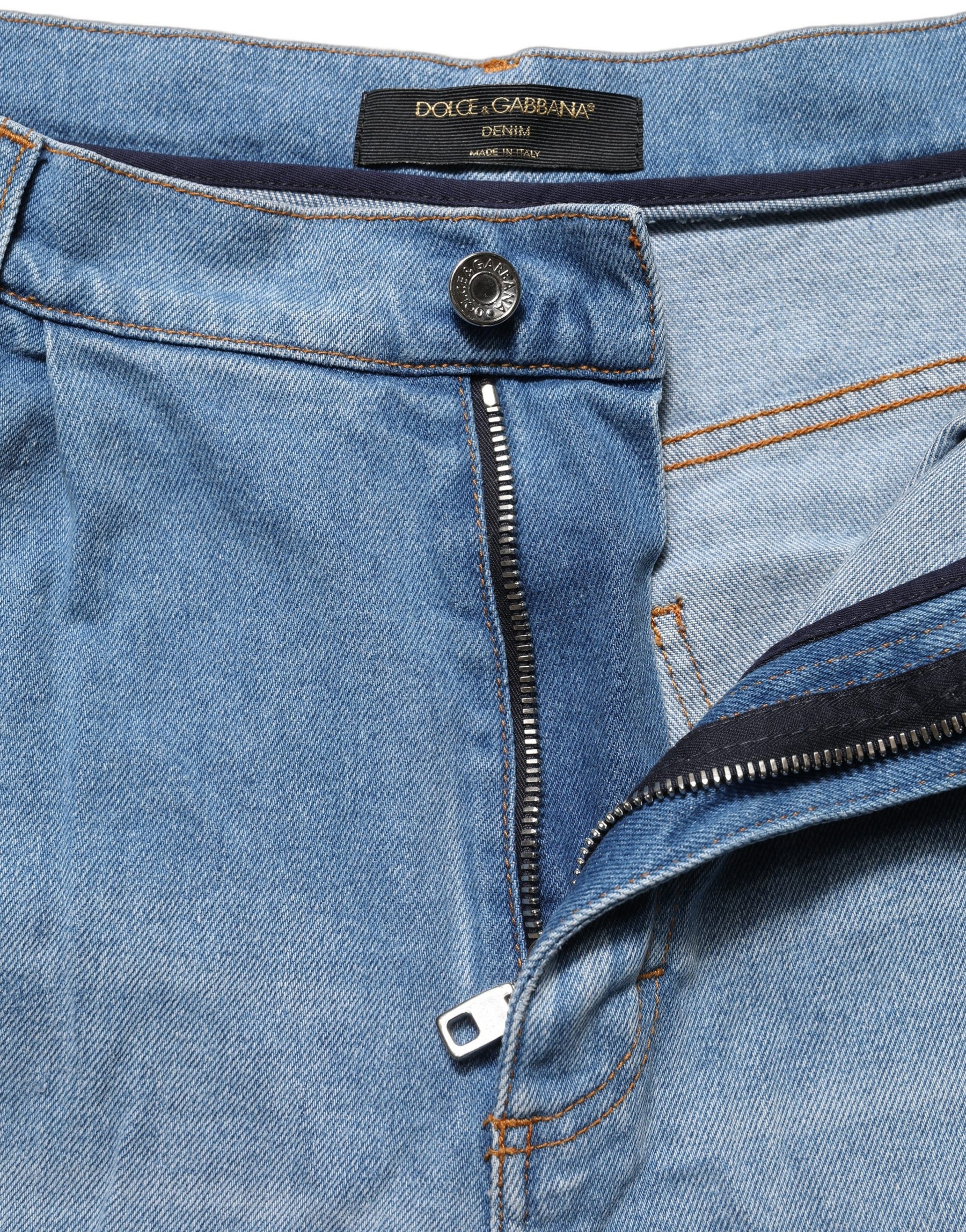 Dolce & Gabbana Blue Distressed Pleated Cotton Denim Jeans | Regal Royce