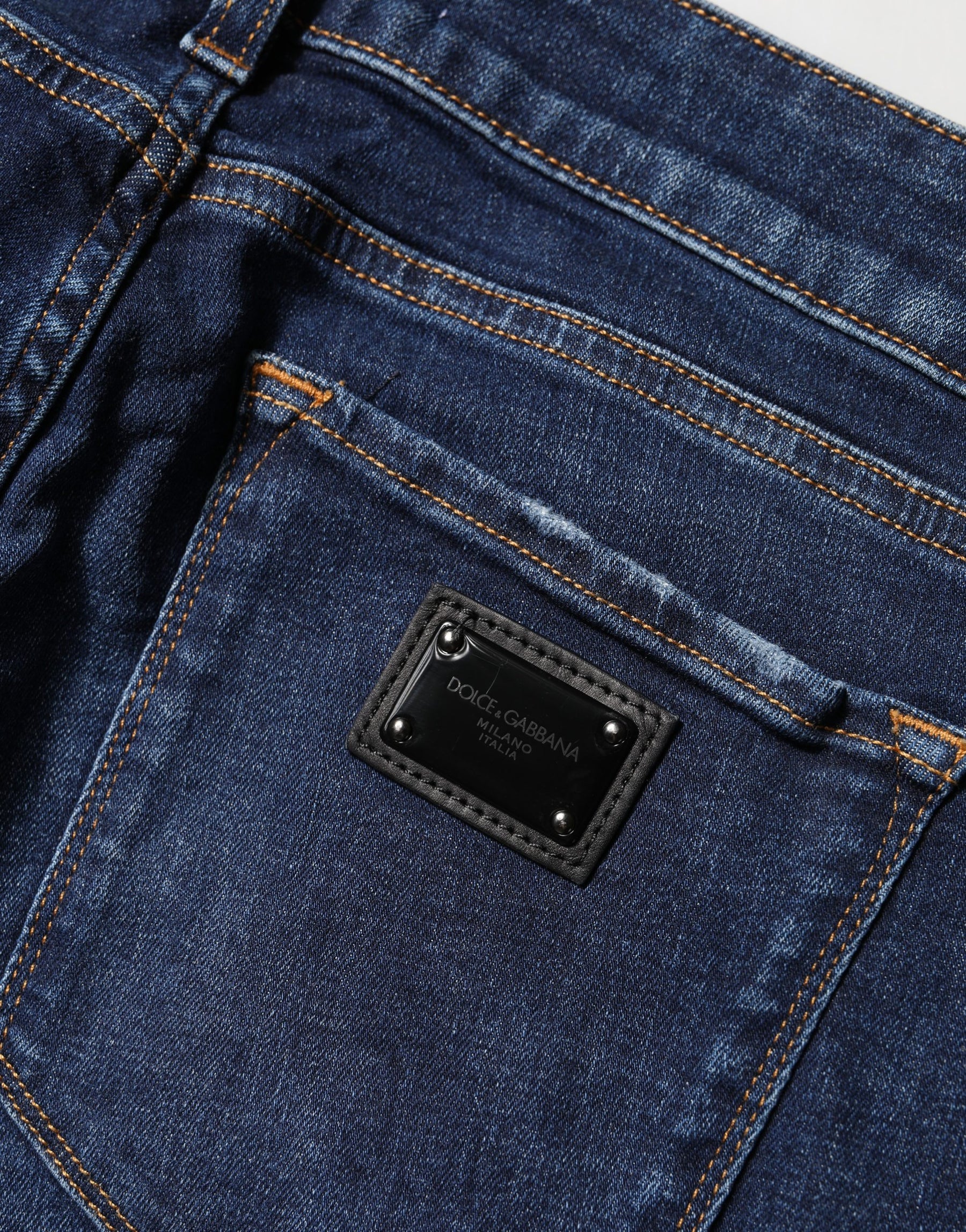 Dolce & Gabbana Blue Distressed Skinny Cotton Denim Jeans | Regal Royce