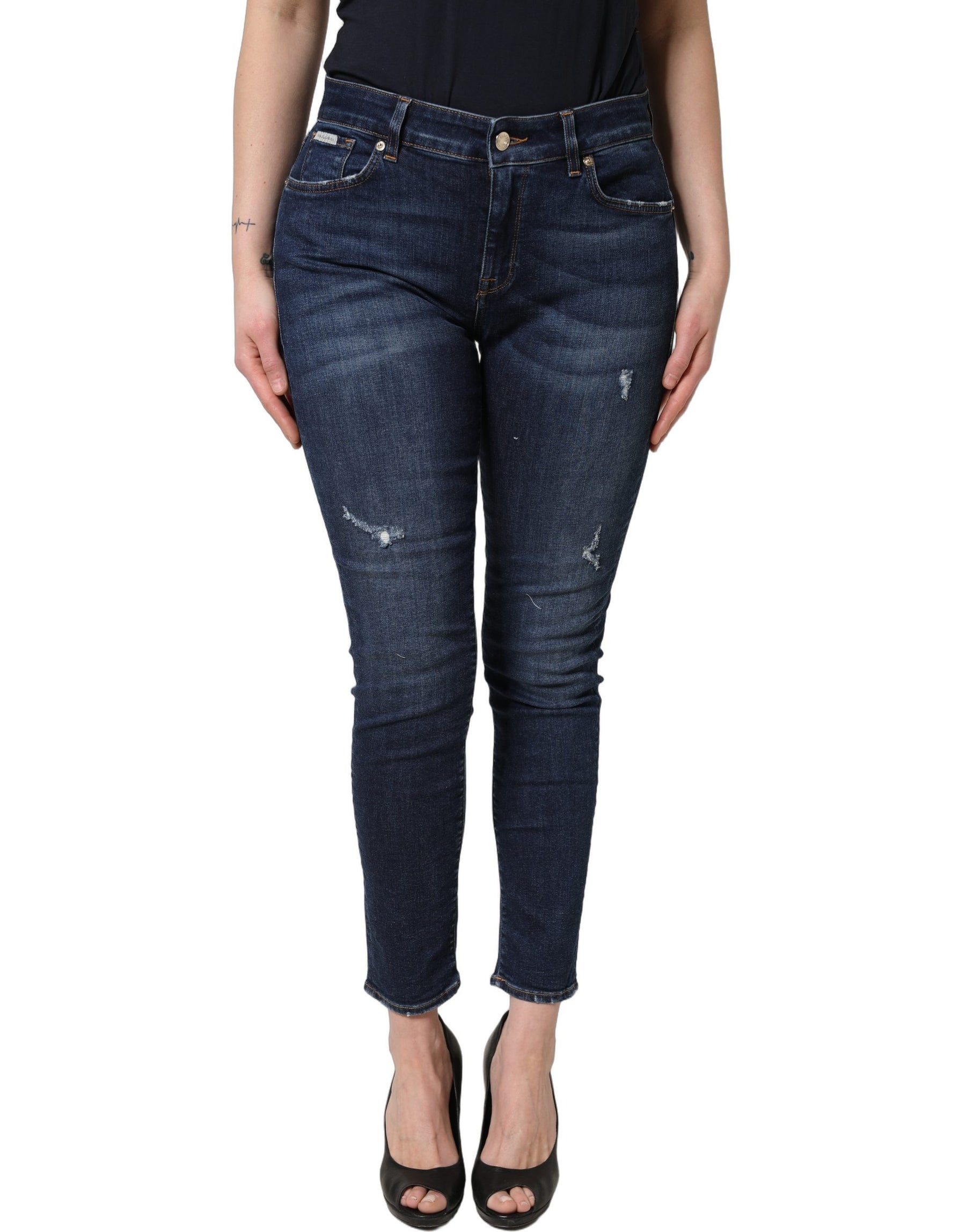Dolce & Gabbana Blue Distressed Skinny Cotton Denim Jeans | Regal Royce