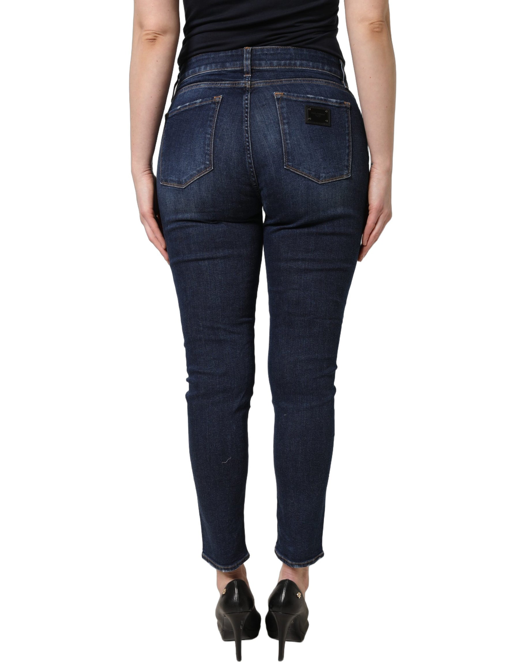 Dolce & Gabbana Blue Distressed Skinny Cotton Denim Jeans | Regal Royce