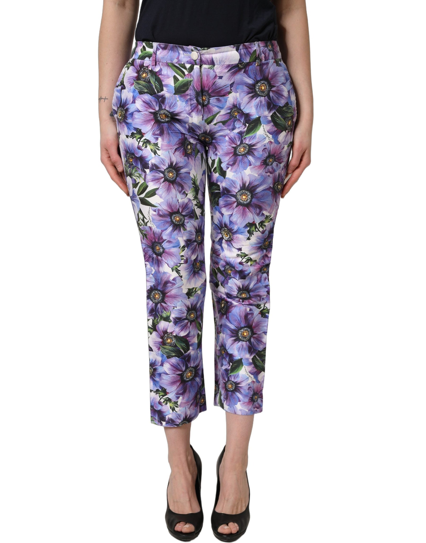 Dolce & Gabbana Multicolor Floral Print CroppedTrouser Pants | Regal Royce