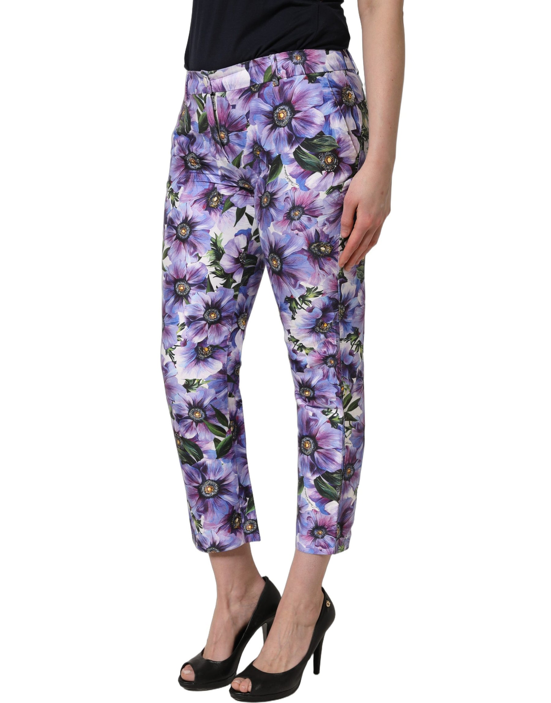 Dolce & Gabbana Multicolor Floral Print CroppedTrouser Pants | Regal Royce