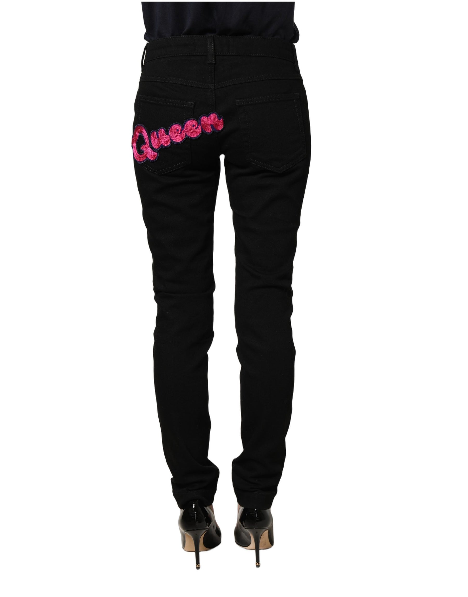 Dolce & Gabbana Black Queen Embroidery PRETTY Denim Jeans | Regal Royce