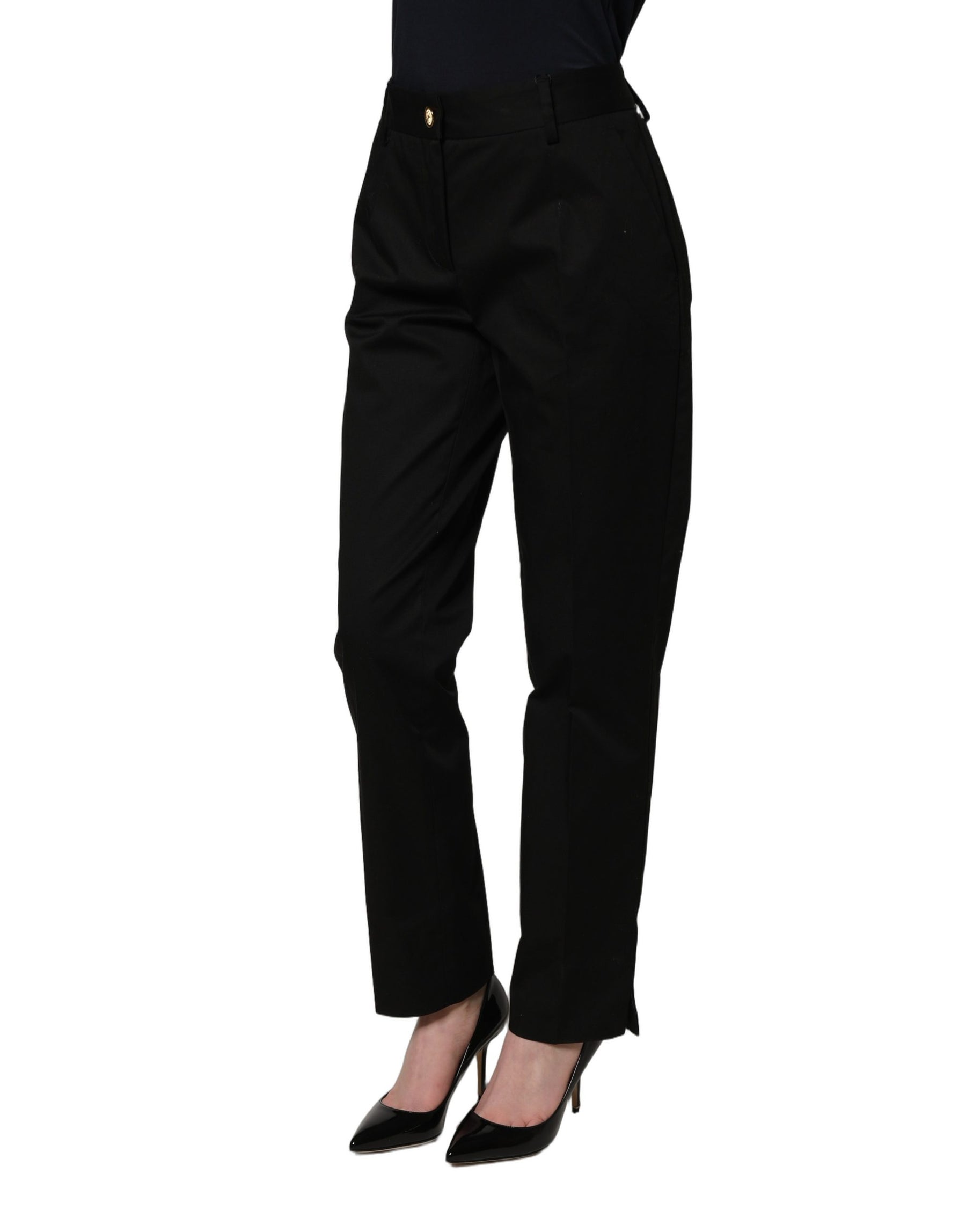 Dolce & Gabbana Black Tapered Leg Dress Cotton Trousers Pants | Regal Royce
