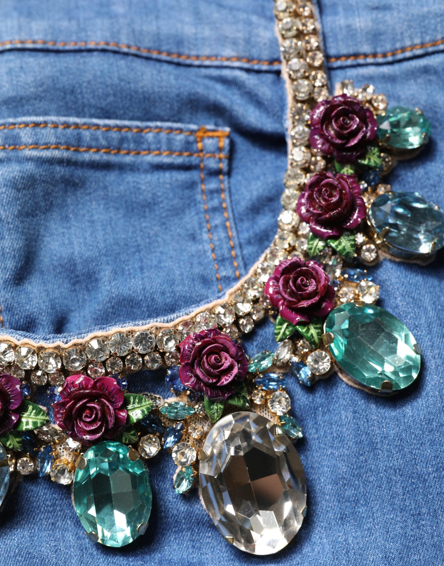 Dolce & Gabbana Blue Cotton Embellished BermudaDenim Shorts | Regal Royce