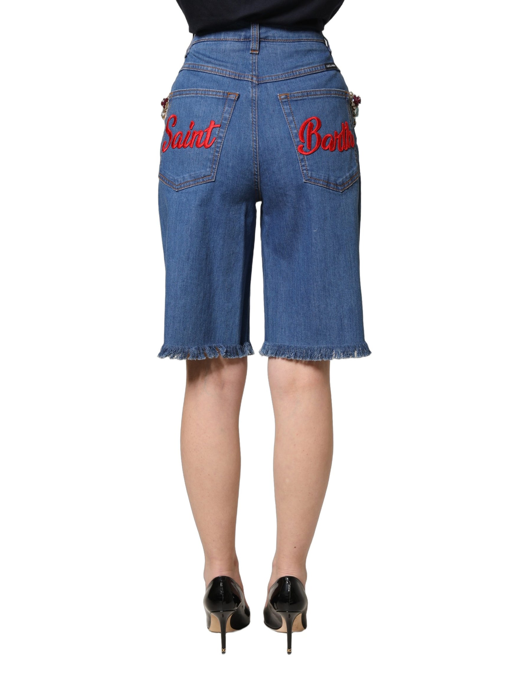 Dolce & Gabbana Blue Cotton Embellished BermudaDenim Shorts | Regal Royce