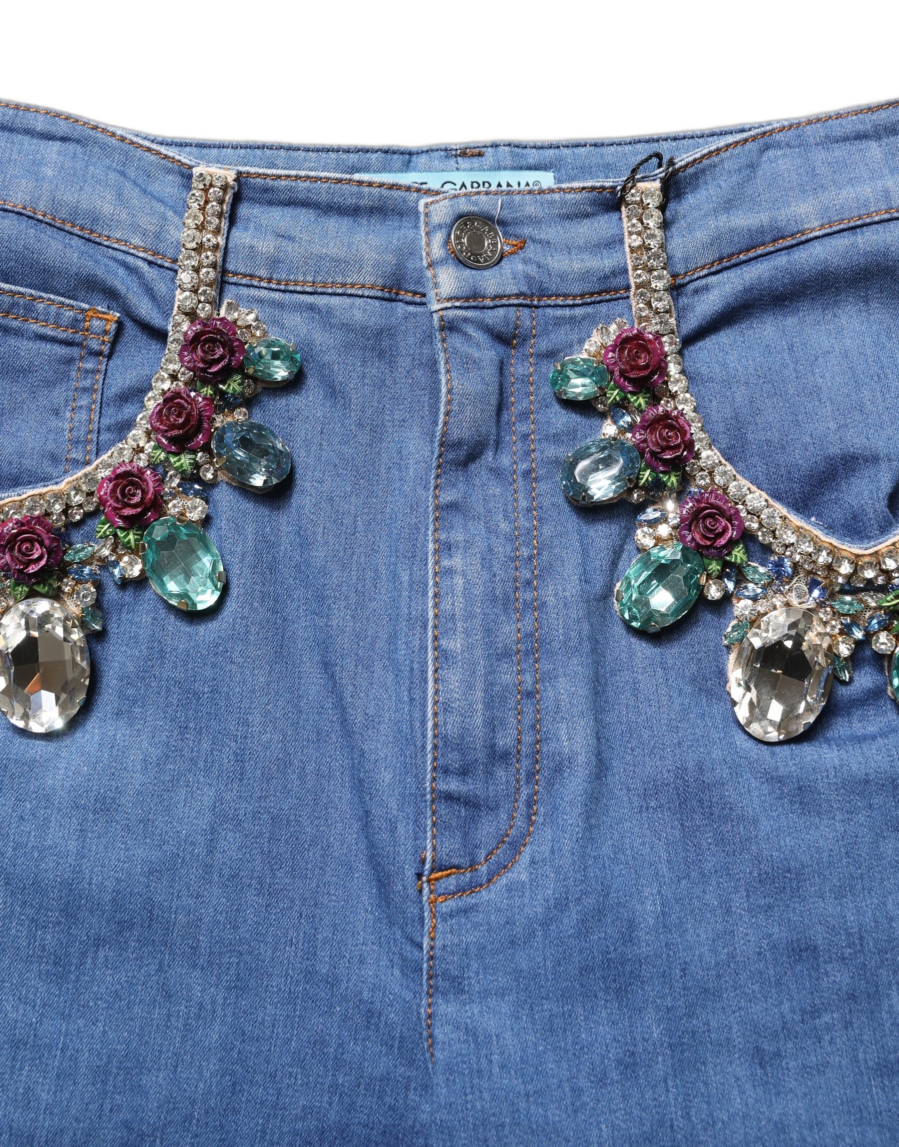 Dolce & Gabbana Blue Cotton Embellished BermudaDenim Shorts | Regal Royce