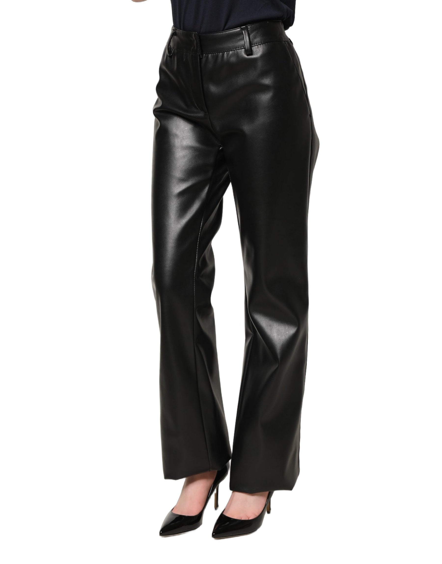 Dolce & Gabbana Black PU Leather High Waisted Trouser Pants | Regal Royce