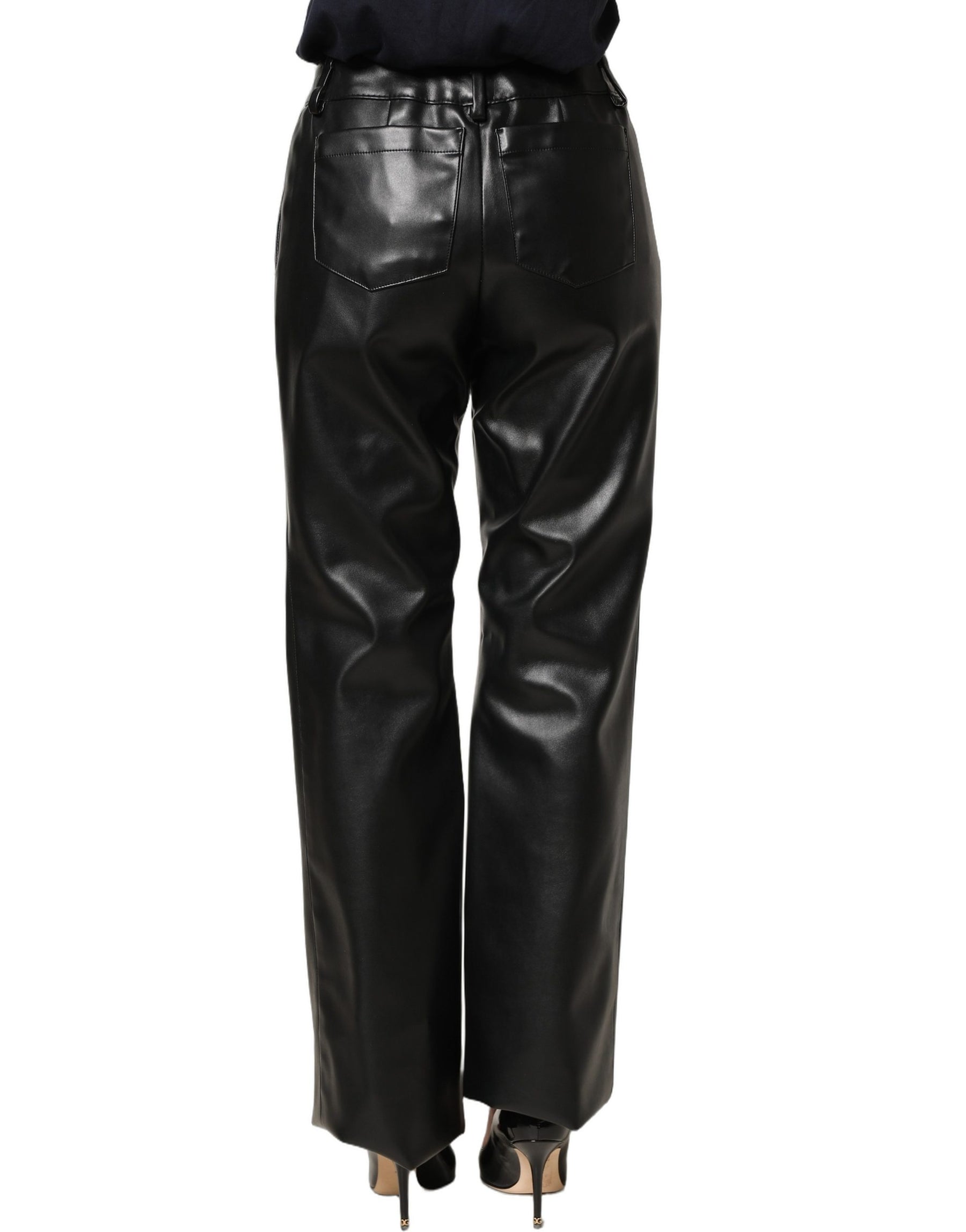 Dolce & Gabbana Black PU Leather High Waisted Trouser Pants | Regal Royce