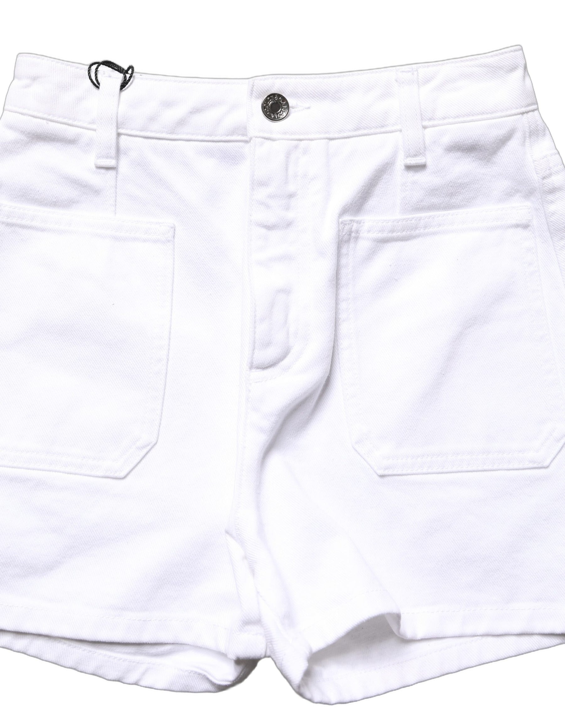 Dolce & Gabbana White Cotton HighWaist Denim Hotpants Shorts | Regal Royce