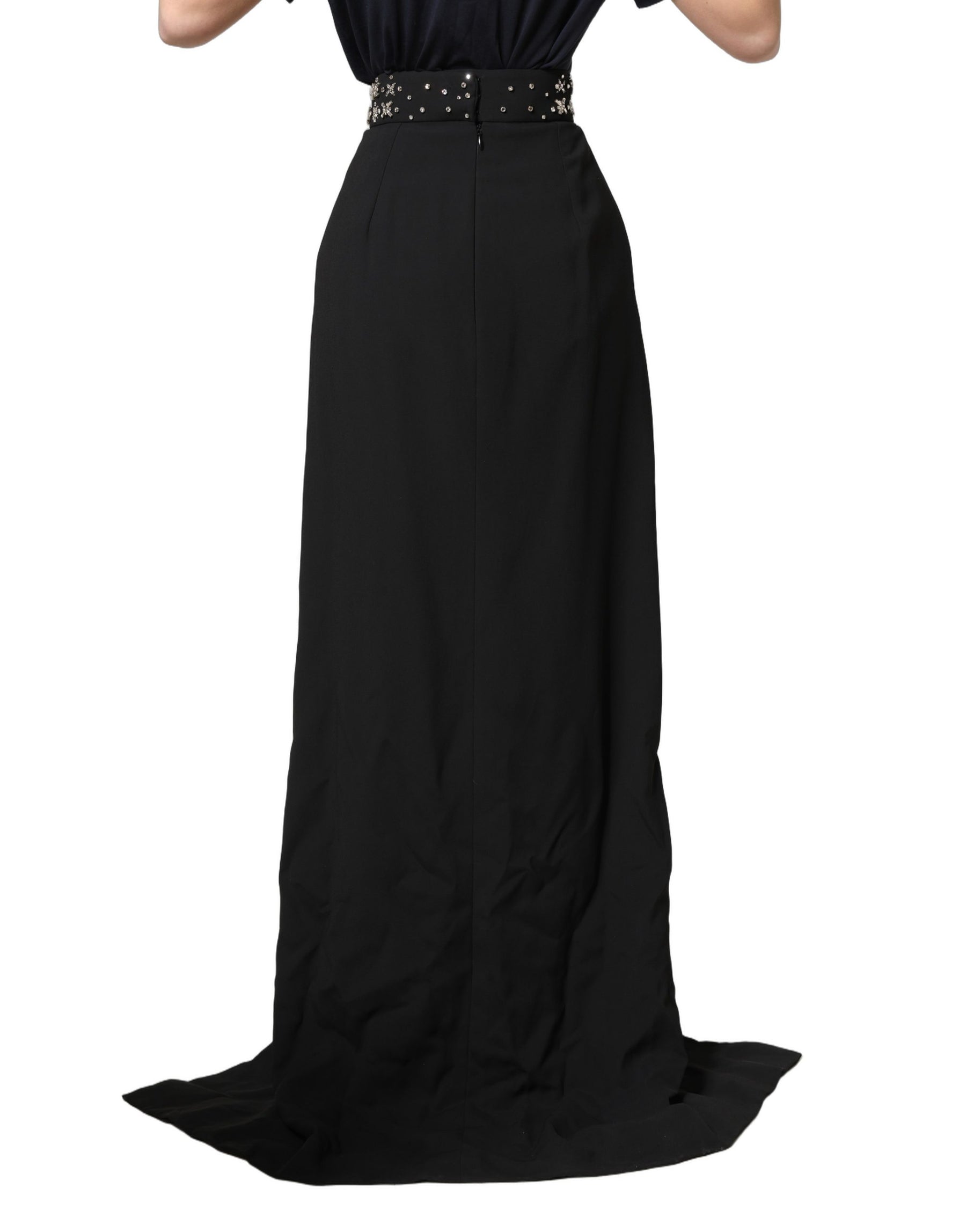 Dolce & Gabbana Black Crystal Embellished High Slit Skirt | Regal Royce